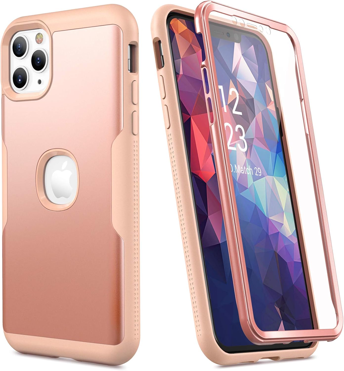 YOUMAKER [2021 Upgraded] Compatible with iPhone 11 Pro Max Case 6.5 Inch, Tempered Glass Designed Built-in Screen Protector Shockproof Cases - Rose/Pink