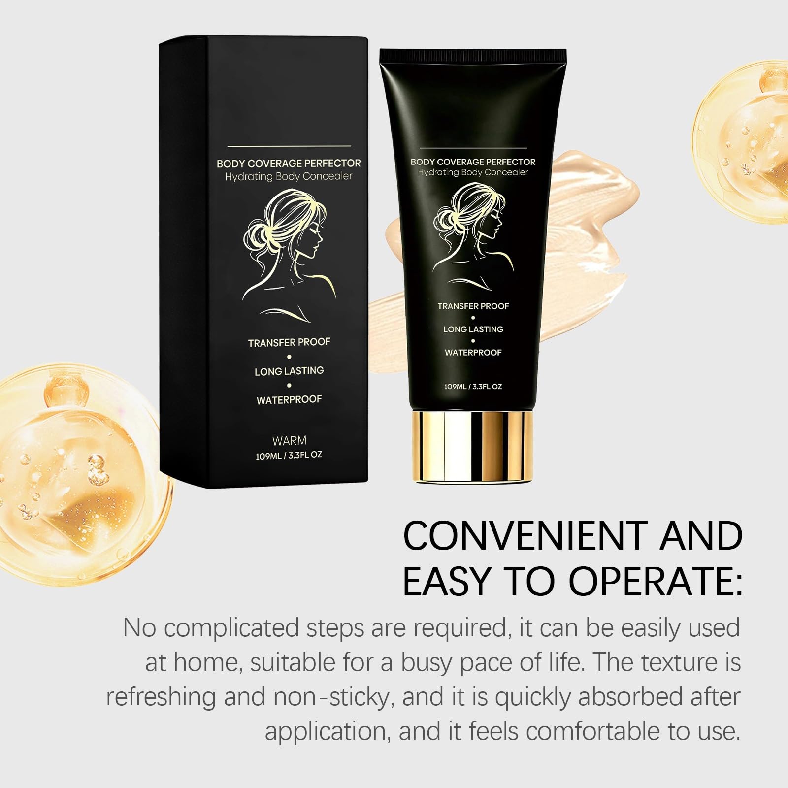 Fond de teint corps waterproof huile graine longue tenue teinte bronze | Correcteur corps haute couvrance anti-sueur cache tatouages, maquillage résistant à l’eau tenue durable pour femme bronze