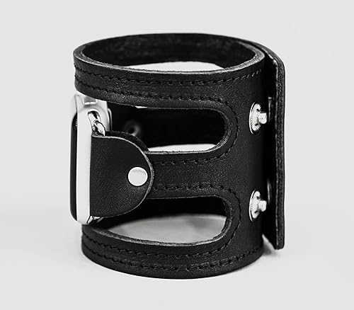 Miniatura 6 de wide stitched Leather cuff band compatible with Apple watch 38mm 40mm 41mm 42mm 44mm 45mm 49mm, Handmade UA code 1081st (other colors & sizes)