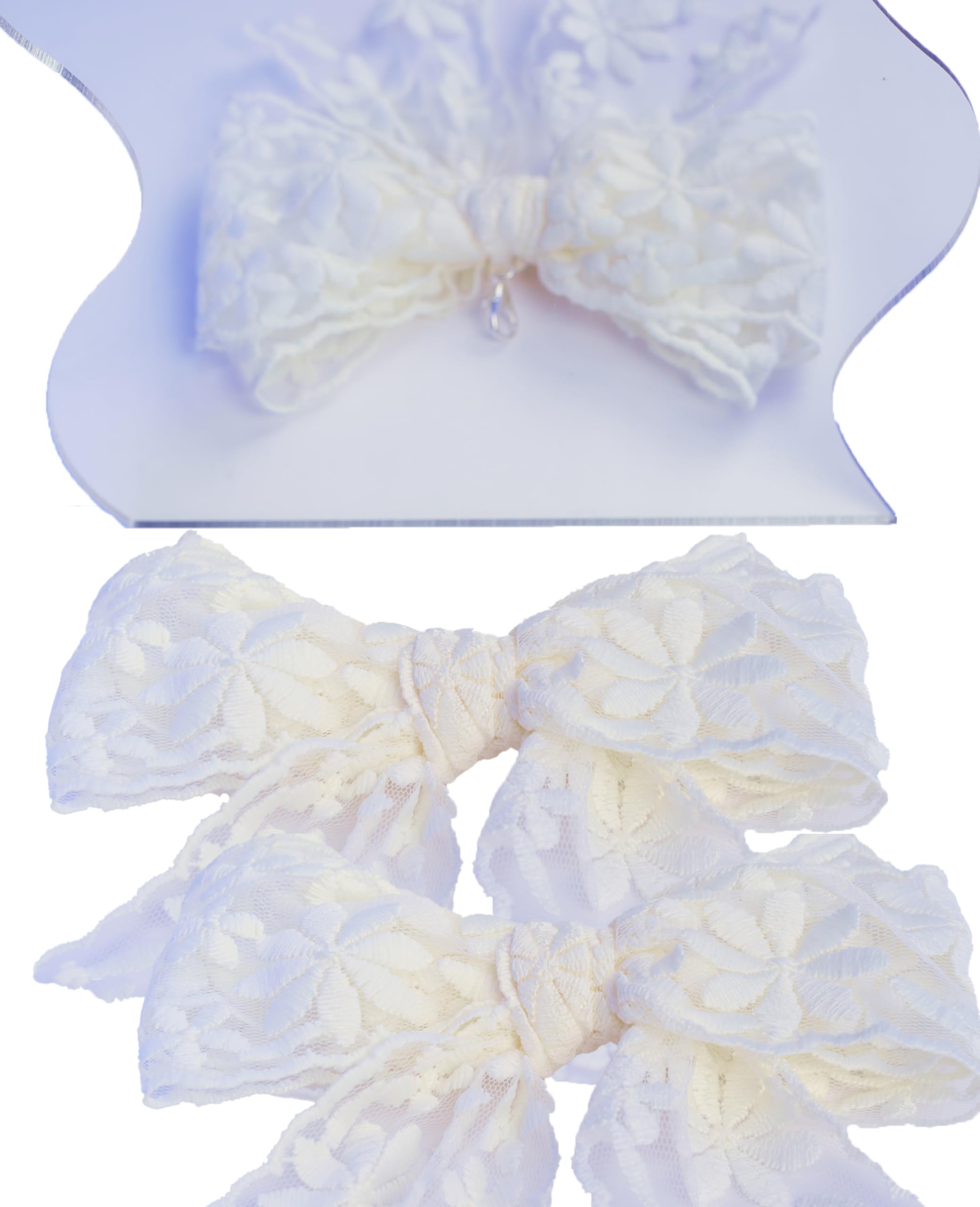 Ribbon Lace Shoe Charms Set: 2 Double-layer Creamy White Oversize Lace Ribbon Shoe Charms for Dollette and Kawaii Rococo-Inspired Feminine Vibe