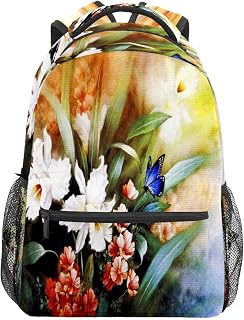 Mochila escolar para meninos e meninas com borboleta com pintura a óleo floral, bolsa de ombro para estudantes, bolsa de ombro para meninos e meninas, leve, durável, bolsa de viagem para trilhas, acampamento, mochila de dia