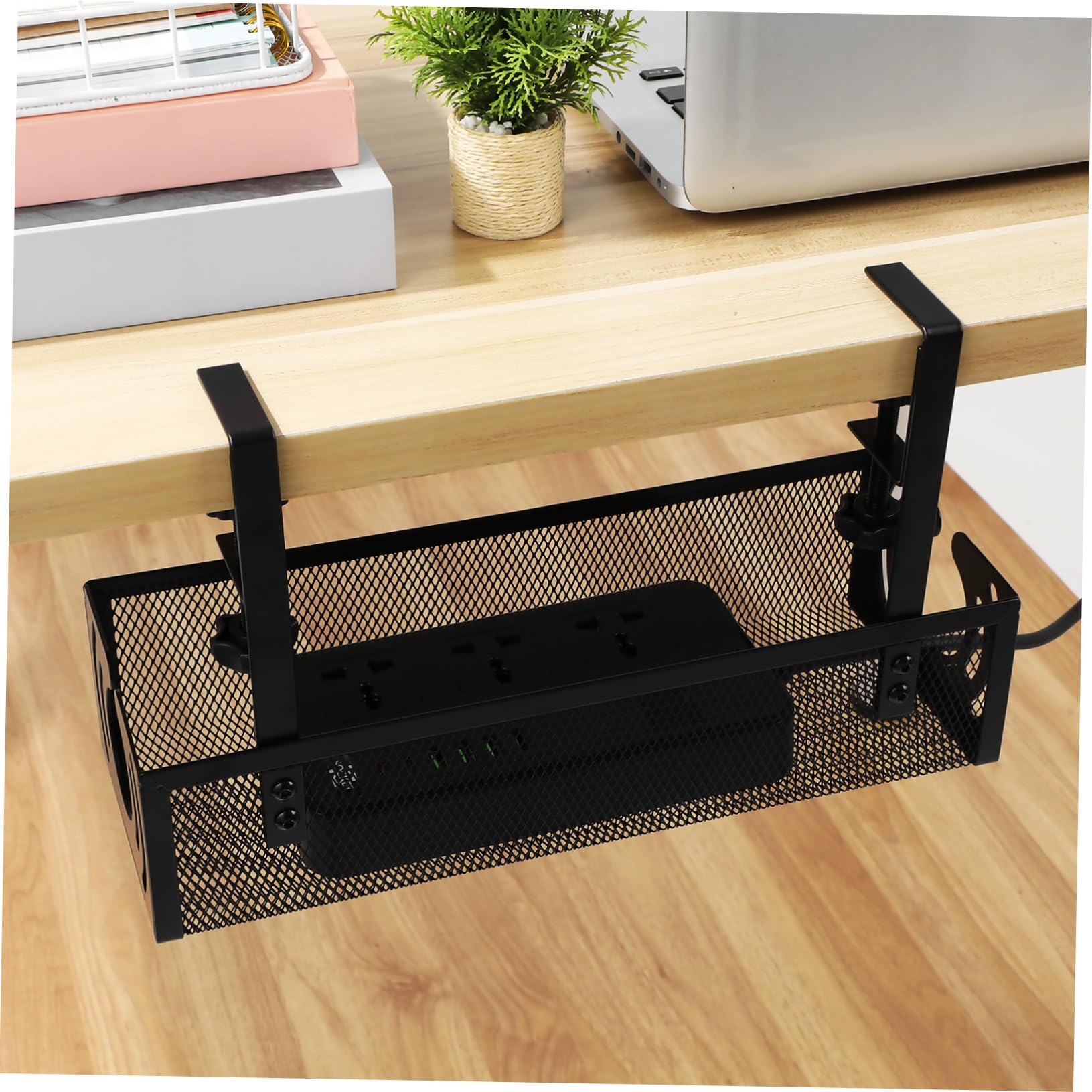 Organisateur de Rangement de Câbles de Bureau sous Bureau Noir en Fer