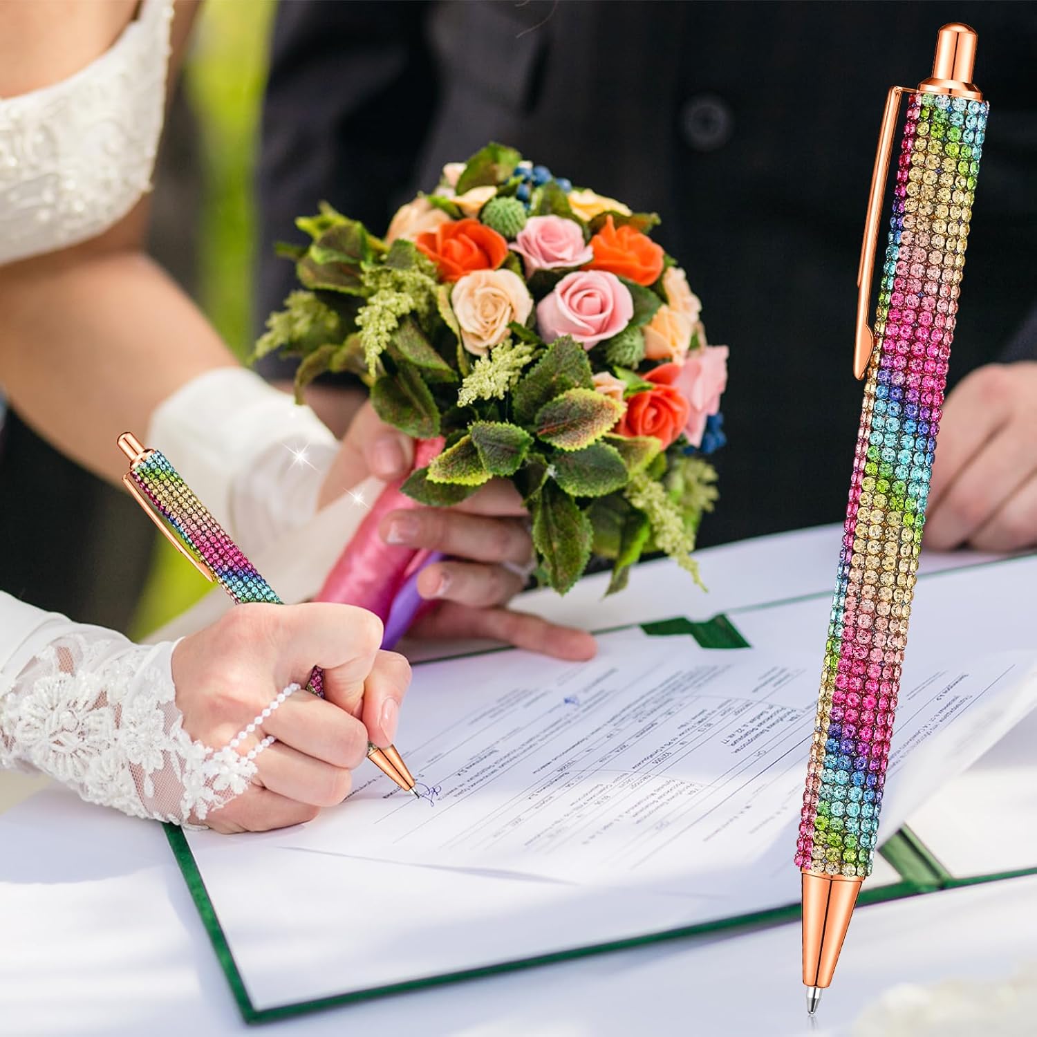 Seajan 24 Pcs Rhinestone Pens with Black Ink, Crystal Bling Retractable Ballpoint Pens for Wedding Guest Book, Bridal Shower, Party Favors, Office and Gifts(Multi Colors)
