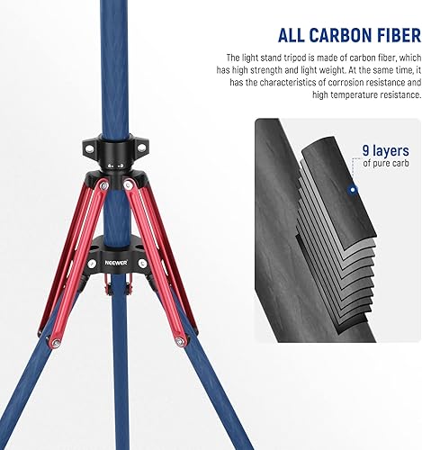 Miniatura 2 de NEEWER Soporte de luz de fibra de carbono con patas reversibles de 180 adaptador de tornillo y bolsa de 14-38 soporte de trípode de viaje portátil