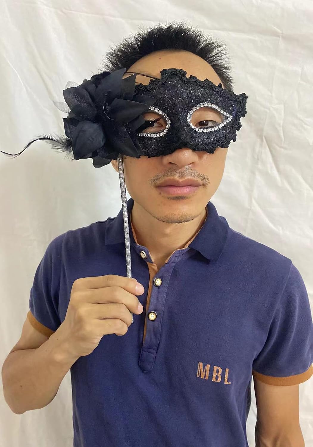 AZYOUNG Women’s Christmas Halloween Masquerade Crown Half Face Mask with Side Feather Flower on Stick-7PCS a Pack