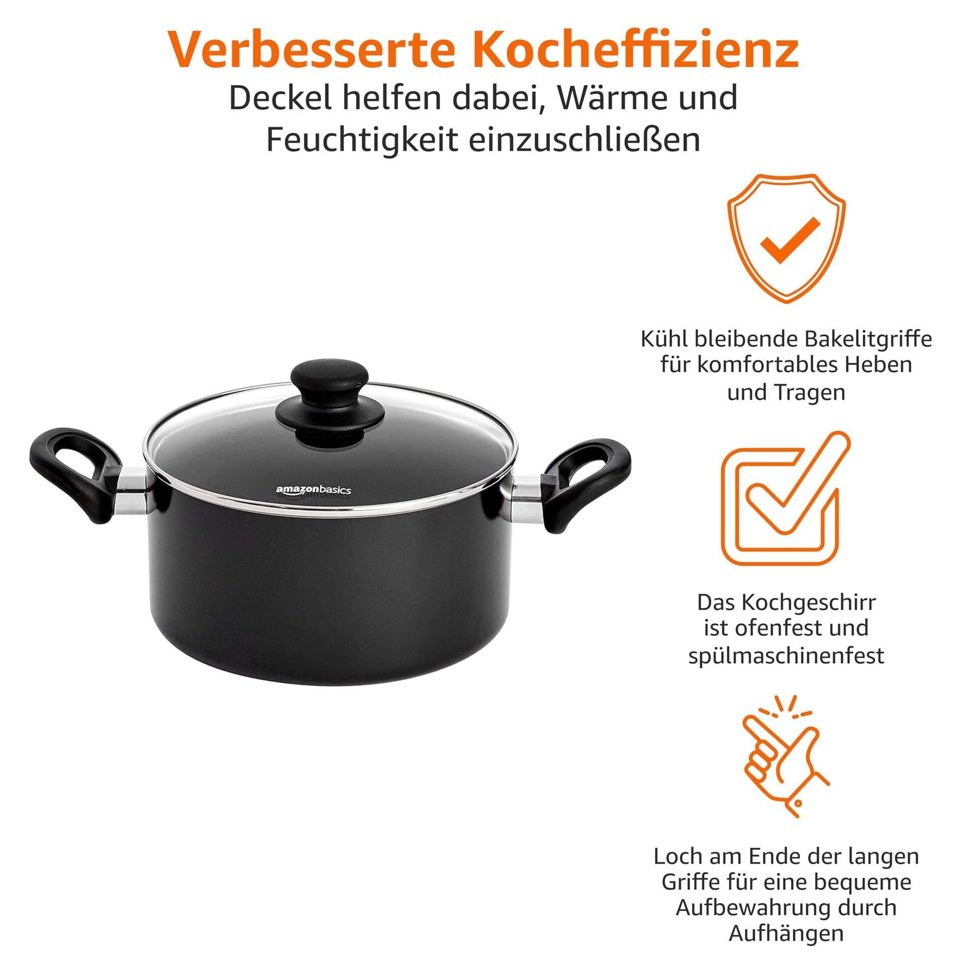 Amazon Basics Töpfe und Pfannen, Keramik-Antihaft-Kochgeschirr, 5-teiliges Set, Aluminium, Induktionsgeeignet, Alle Herdarten