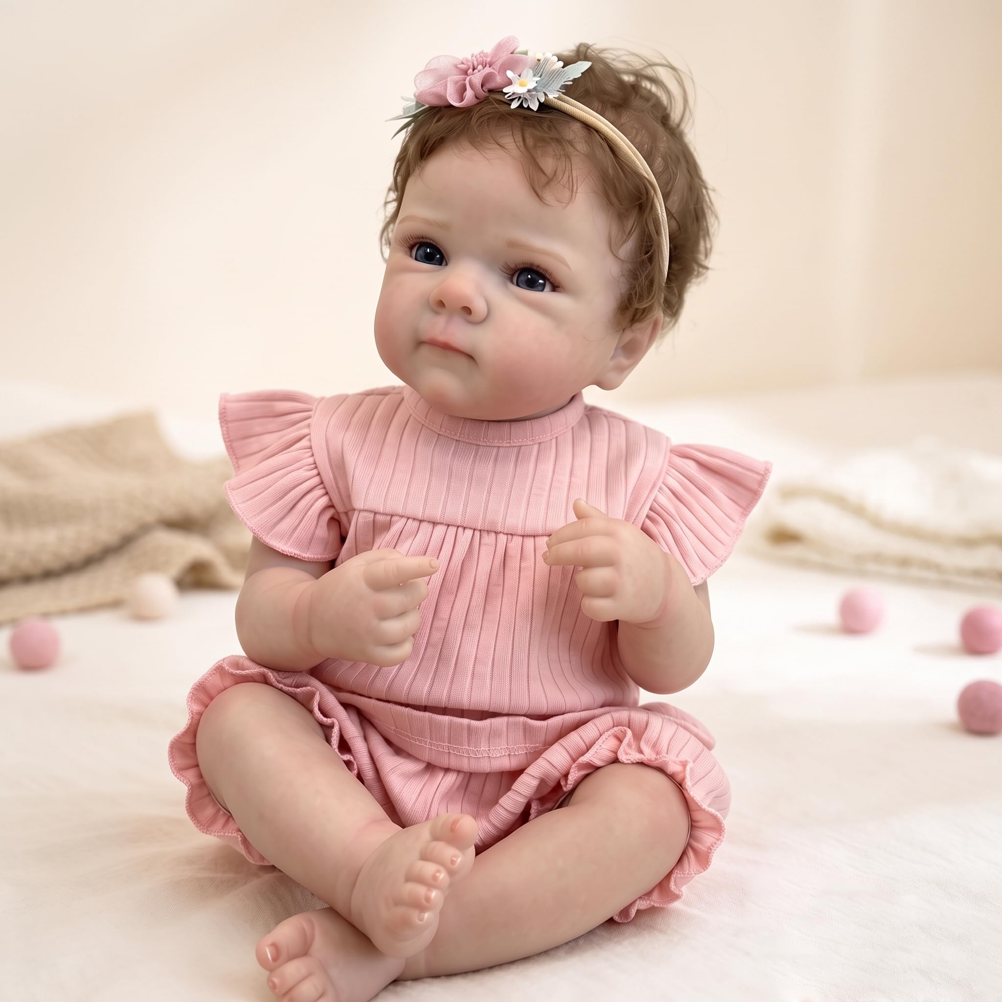 Bambole Reborn Femmina Realistica – Neonato Reborn 48cm con Occhi Aperti in Vinile Morbido, Bambola Realistica per Bambine e Bambini, Collezionisti, Compleanno e Festività