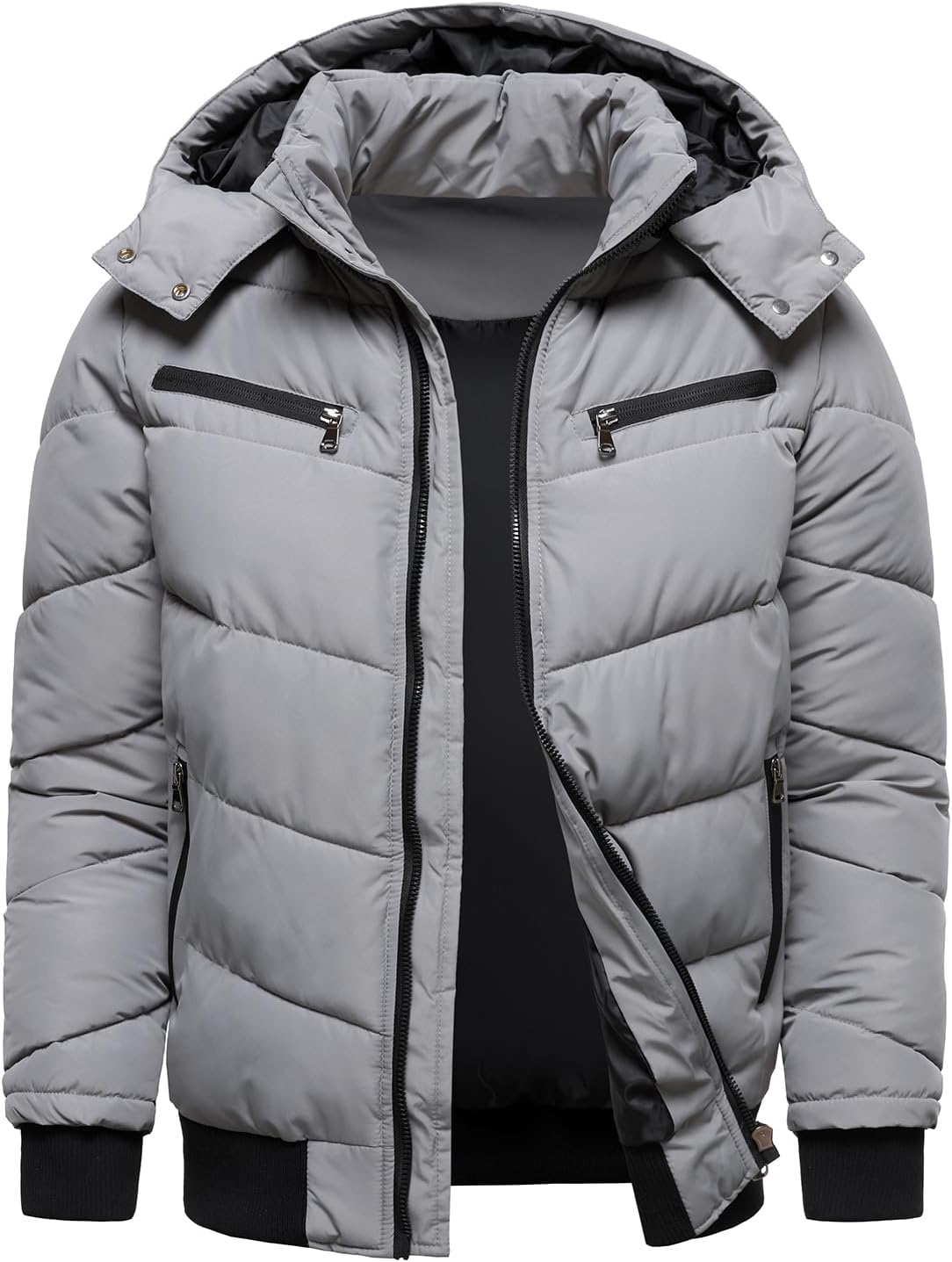HOOD CREW Men’s Winter Coats Windproof Thicken Padded Parka Warm Puffer Jackets with Removable Hood - Image 2