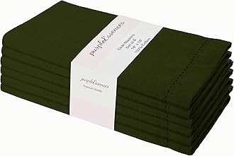 PurpleEssences Hemstitch Cloth Dinner Napkins 100% Cotton 18x18 - Soft Durable Washable - Ideal for Farmhouse Party Easter and Spring - Perfect Everyday Use Table Linen (Olive Green, Pack of 6)