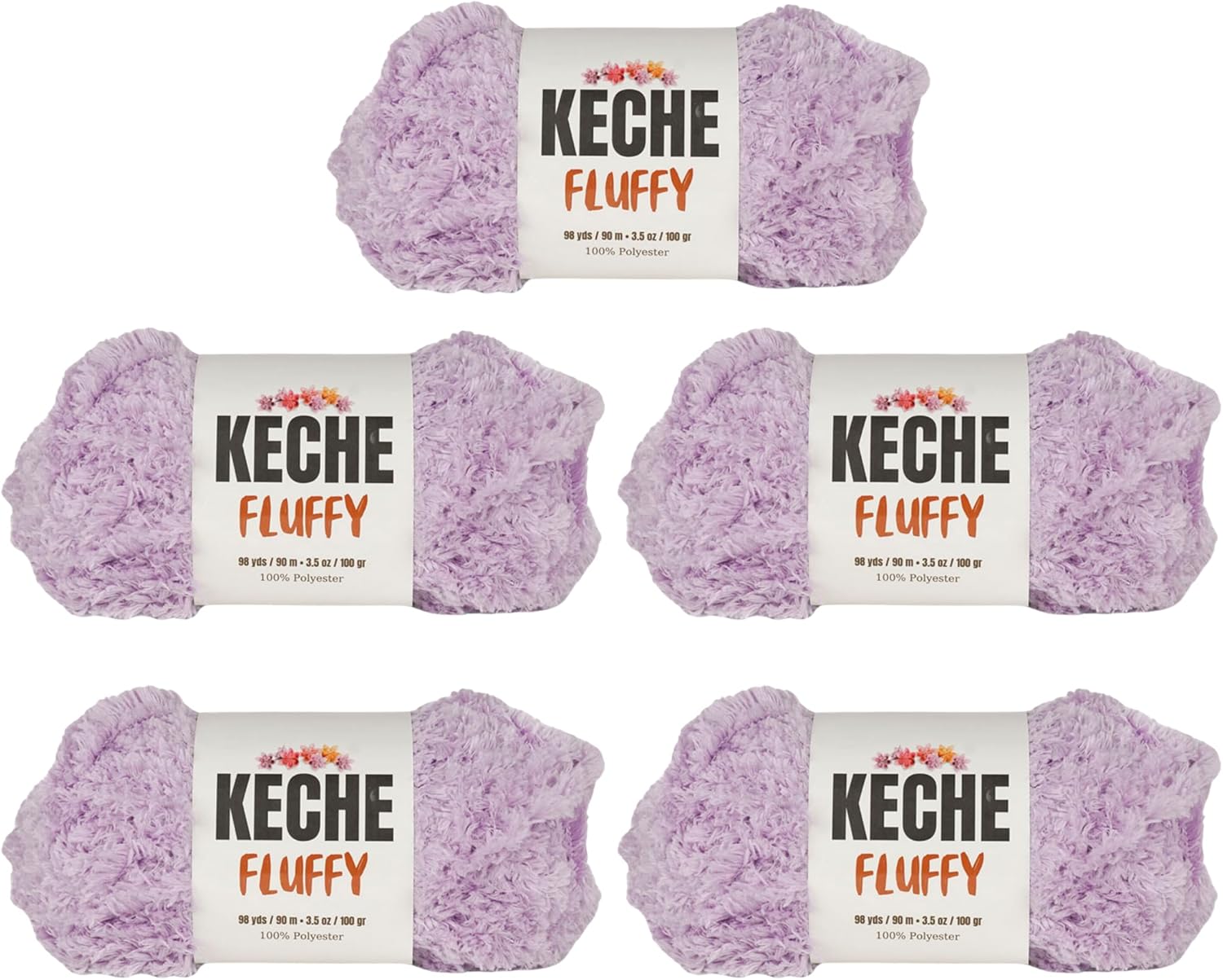 KECHE Fluffy Bulky Yarn – Super Soft Chunky Fuzzy Blanket Weight # 5 Yarn for Knitting Crocheting Crafting 3.5 oz (100 gr) 98 Yds (90 m) - 5 Skeins, Lilac