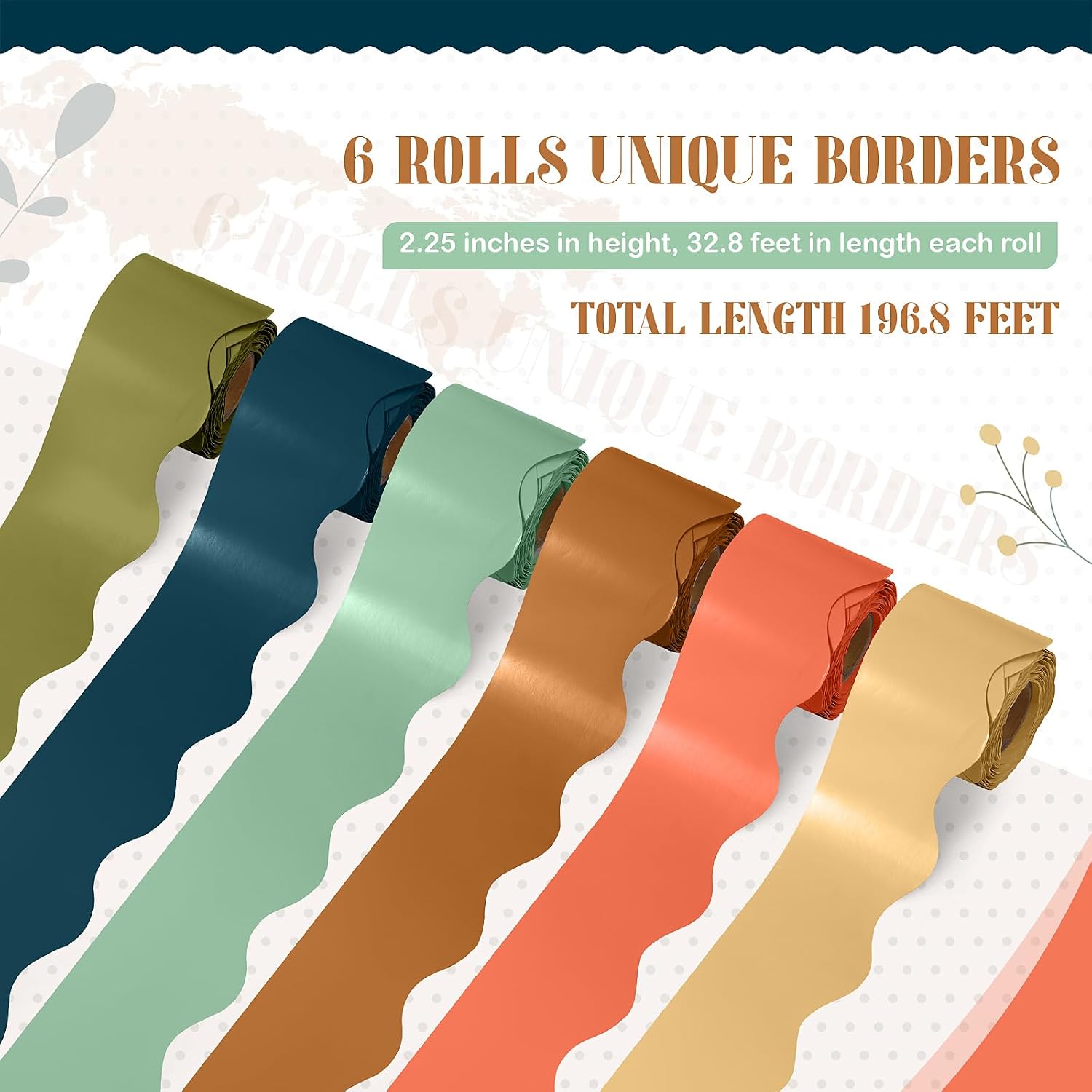 TaoBary 6 Rolls 196.8 ft Spring Classroom Bulletin Board Borders 2.25 Inches Scalloped Trim Bulletin Board Decorations for School Whiteboard Chalkboard Wall Valentine(Travel Color,196.8 ft)