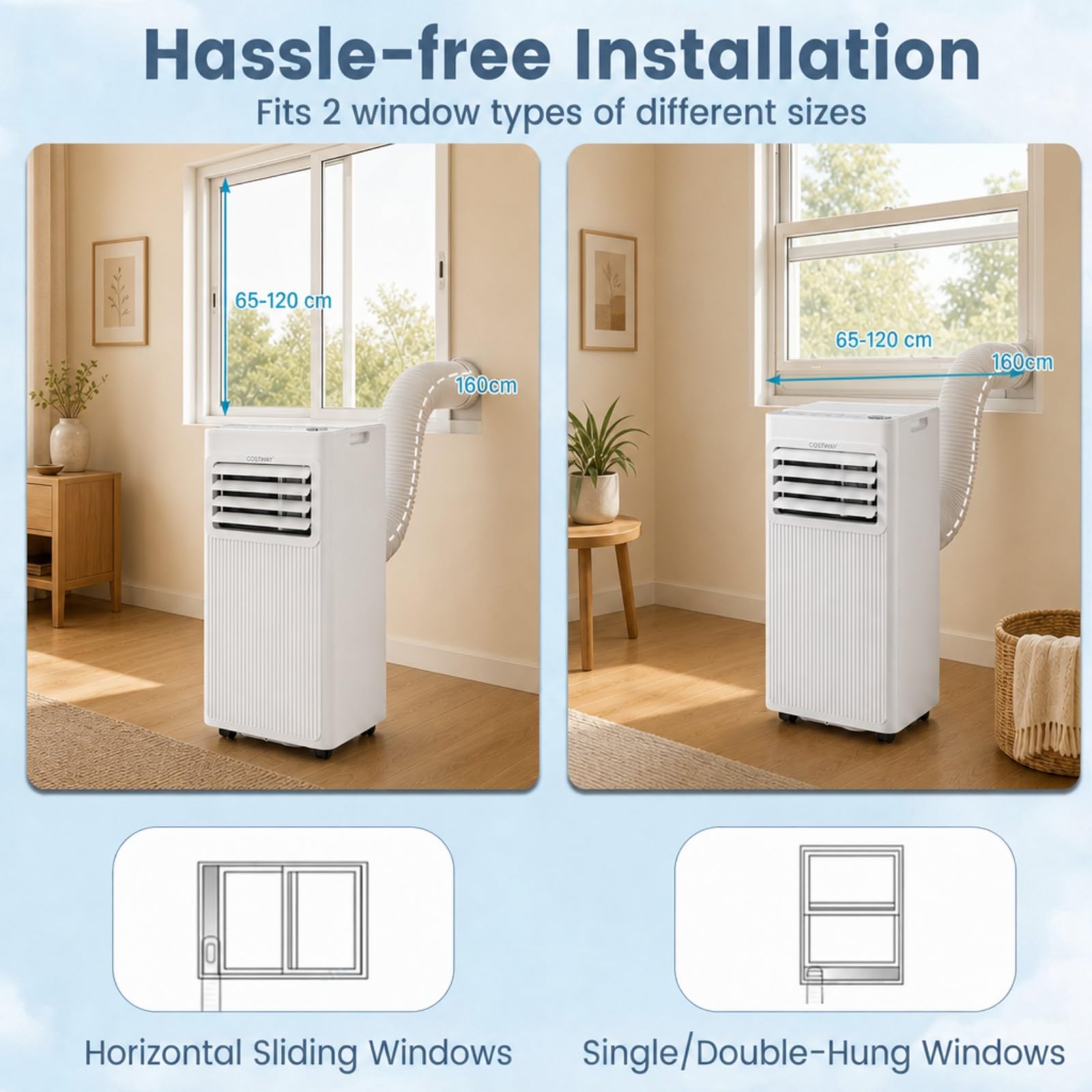 LIFEZEAL Climatiseur Mobile Silencieux, Climatiseur Portable, avec Refroidissement, Déshumidification, Ventilation, Mode Sommeil, Minuterie 24h, Minuterie 24h (9000, BTU, Style2)