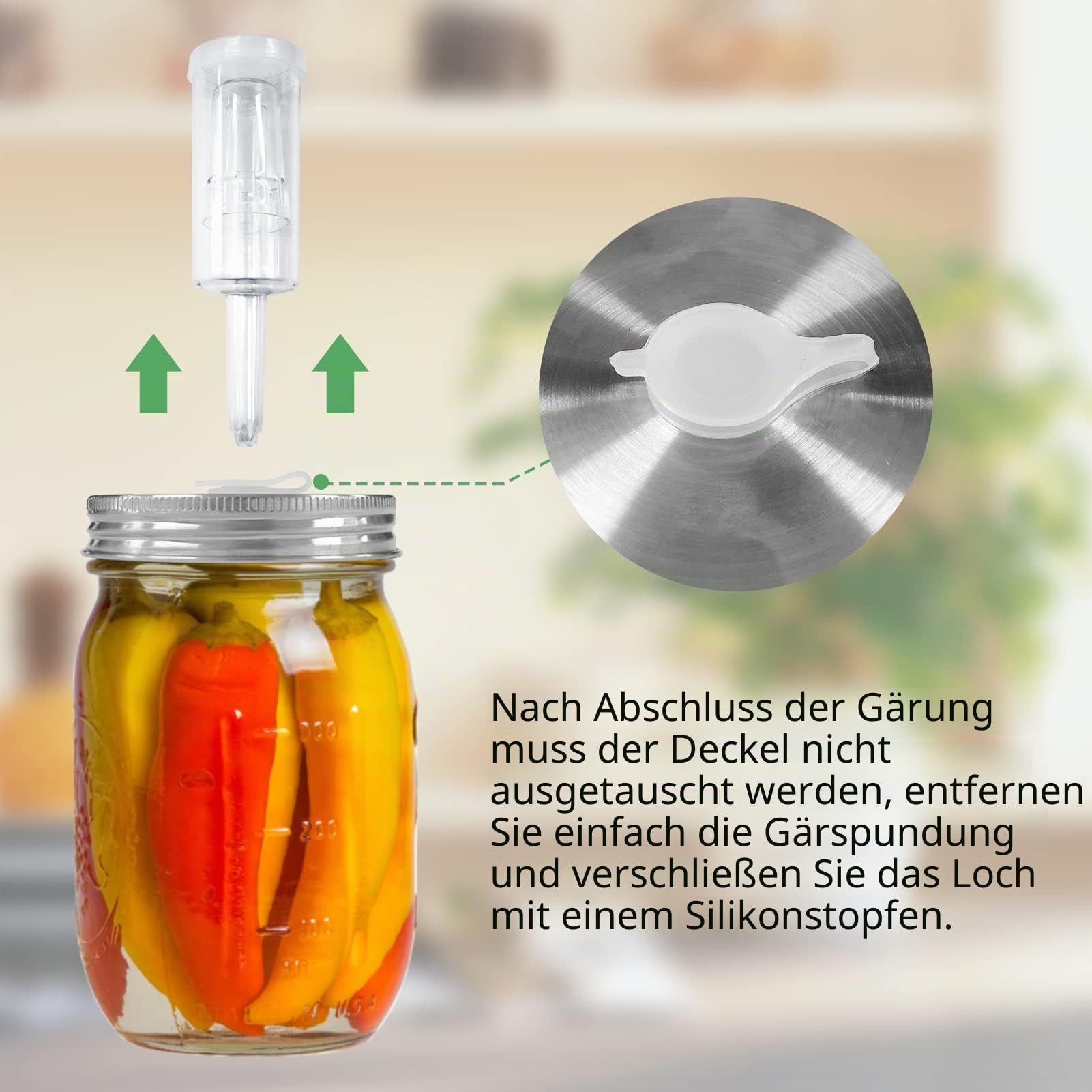Artcome 28-teiliges Gär-Set, 5 Edelstahl-Gärdeckel, 5 Glasgewichte, 5 Luftschlösser, 6 Silikonösen, 1 Silikonzange für Einmachgläser mit breiter Öffnung (Gläser nicht im Lieferumfang enthalten)