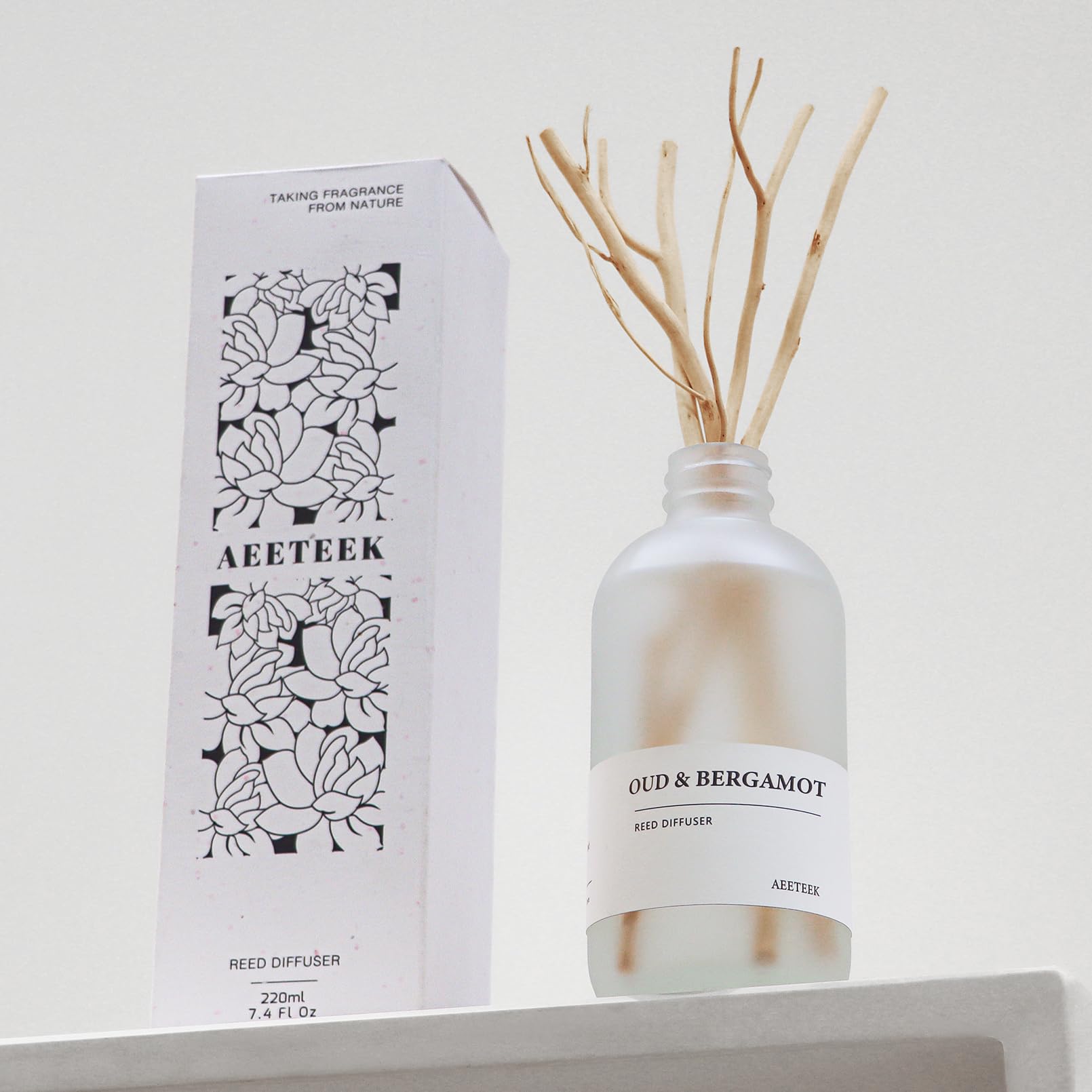Oud dyfuzor trzcinowy z bergamotki, 220 ml, olejki eteryczne z drewna pomarańczowego i cedrowego, odświeżacz powietrza do łazienki z gałązkami wierzby, długotrwały zapach do domu, biura (1