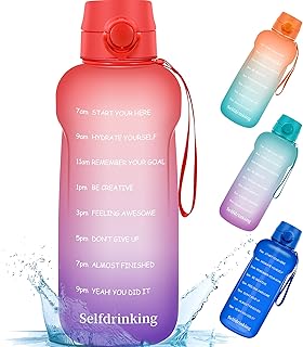 Half Gallon/64oz Motivational Water Bottle with Time Marker Reminder and Straw, BPA-Free Sports Daily Drinking Leak-proof ...