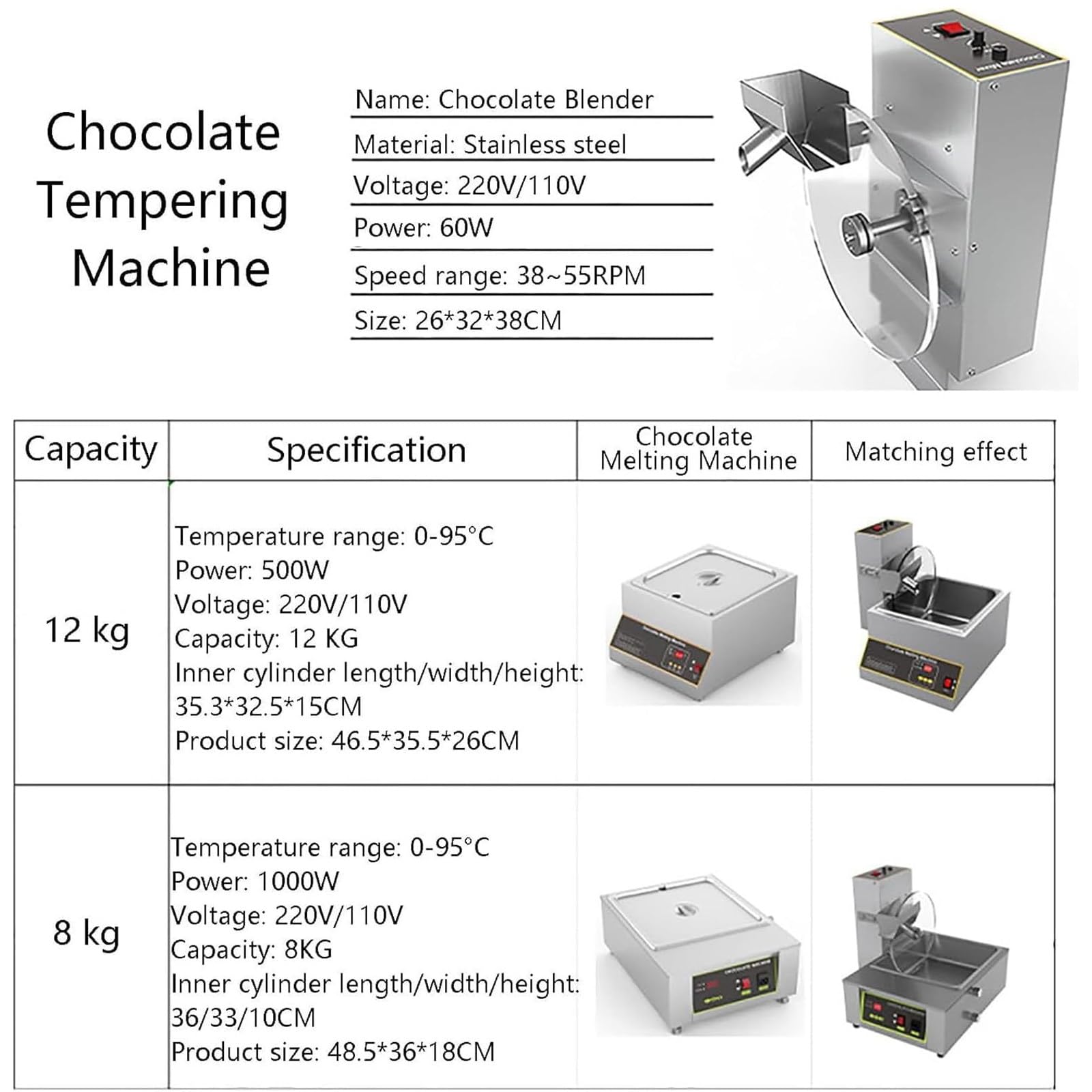 Machine à tempérer Le Chocolat de comptoir, Machine à Fontaine à Chocolat, Machine à enrober de Chocolat à la Fraise, Distributeur de Chocolat, 12kgmeltingtankwithmixer