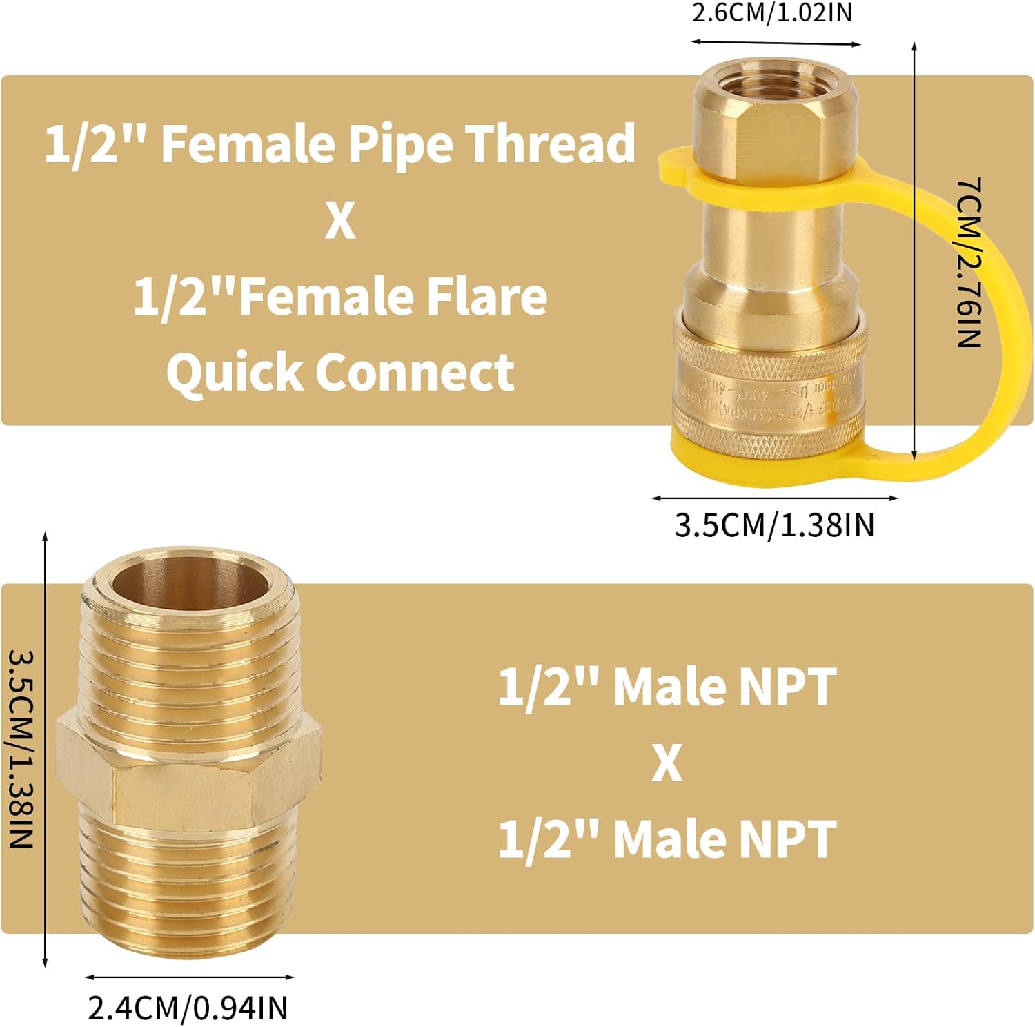 1/2 Inch QDD LP Natural Gas Quick Connect Fittings Kit, 1/2 Quick Connect Natural Gas Propane Quick Connects Fittings, 100% Solid Brass with Dust Cover