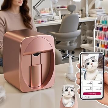 Nail Printer Nail Art Machine, Portable 3D Nail Printing Machine, 1000+ Designs, DIY Nail Art Printer Control Through Mobile App, Home Nail Salon for Girls Women Gift Pink