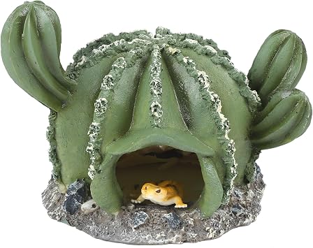 IBWell Resin Cactus Leopard Gecko Hide Reptile Cave,Desert Terrarium Decor,Bearded Dragon Hideout, Small Reptile Hide