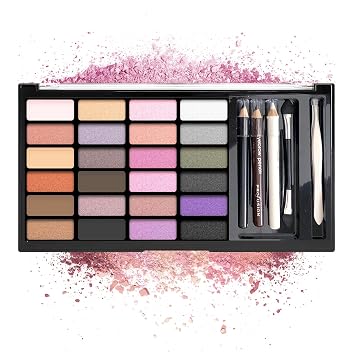 Profusion Cosmetics 24 Shades Eyeshadow Palette Complete Eye Makeup Kit with Brow & Eyeliner Pencils, Dual Foam Applicator and Tweezers for Blending, Defining & Shading