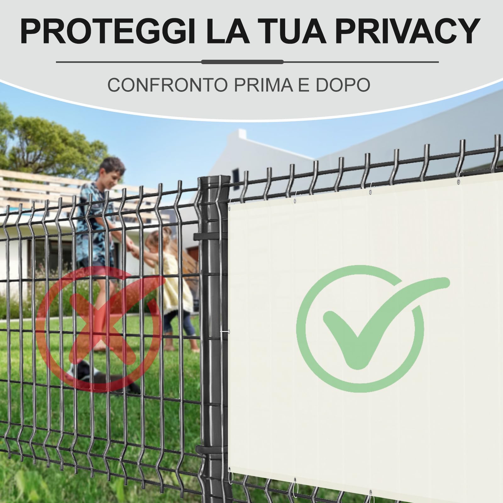 LOVE STORY Frangivisto Balcone 90x300cm PES Impermeabile Anti-UV Telo Copri Ringhiera Schermo Privacy Occhielli Beige