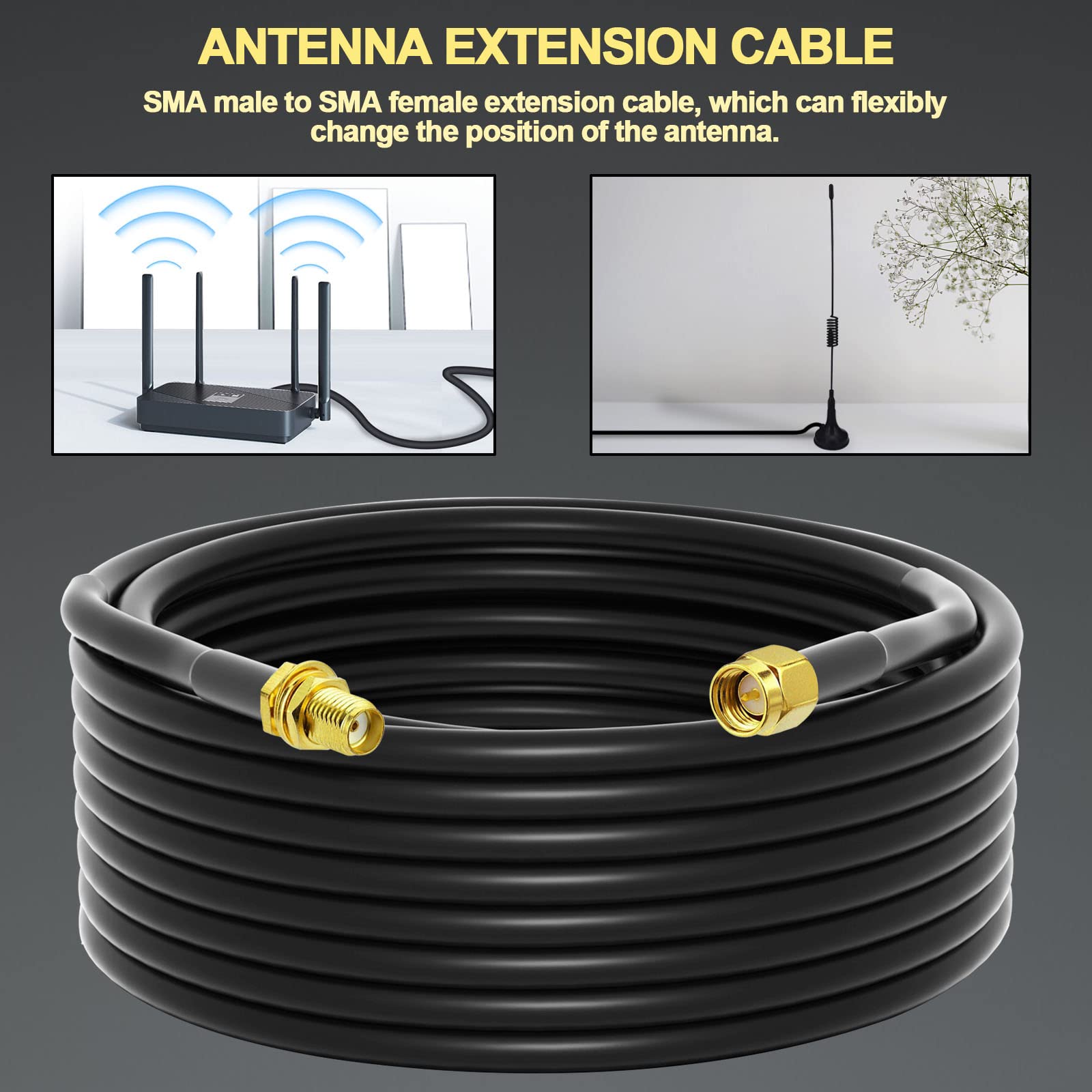 onelinkmore Low-Loss Coaxial Extension Cable 35Ft RG58 SMA Female to SMA Male Extension RF Coaxial Cable Connector and Two-Way Radio Applications Pure Copper 50 ohm RF Jumper Cable
