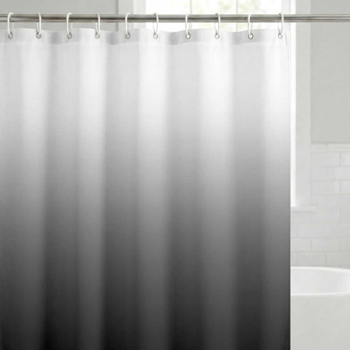 Americanflat 71x74 Grey Ombre Shower Curtain - Water-Resistant Long Shower Curtain with Durable Metal Grommets and 12 Hooks - 100% Polyester