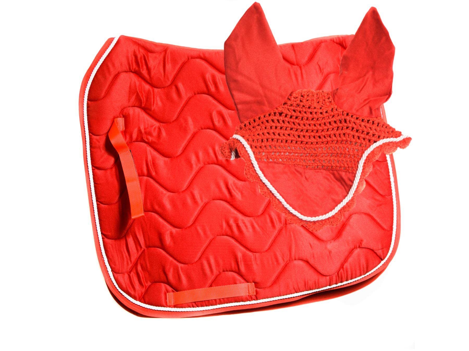 Equitack Numnah General Saddle Pads Cloth Matching Ears Fly Viel Set Red Pony/Cob