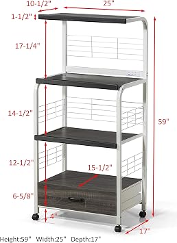Crown Mark Kitchen Shelf with Casters Baker's Rack, White