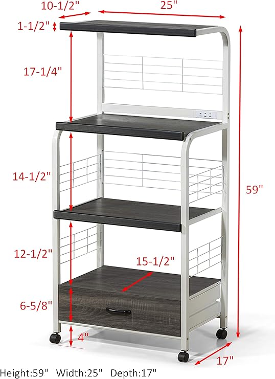 Crown Mark Kitchen Shelf with Casters Baker's Rack, White