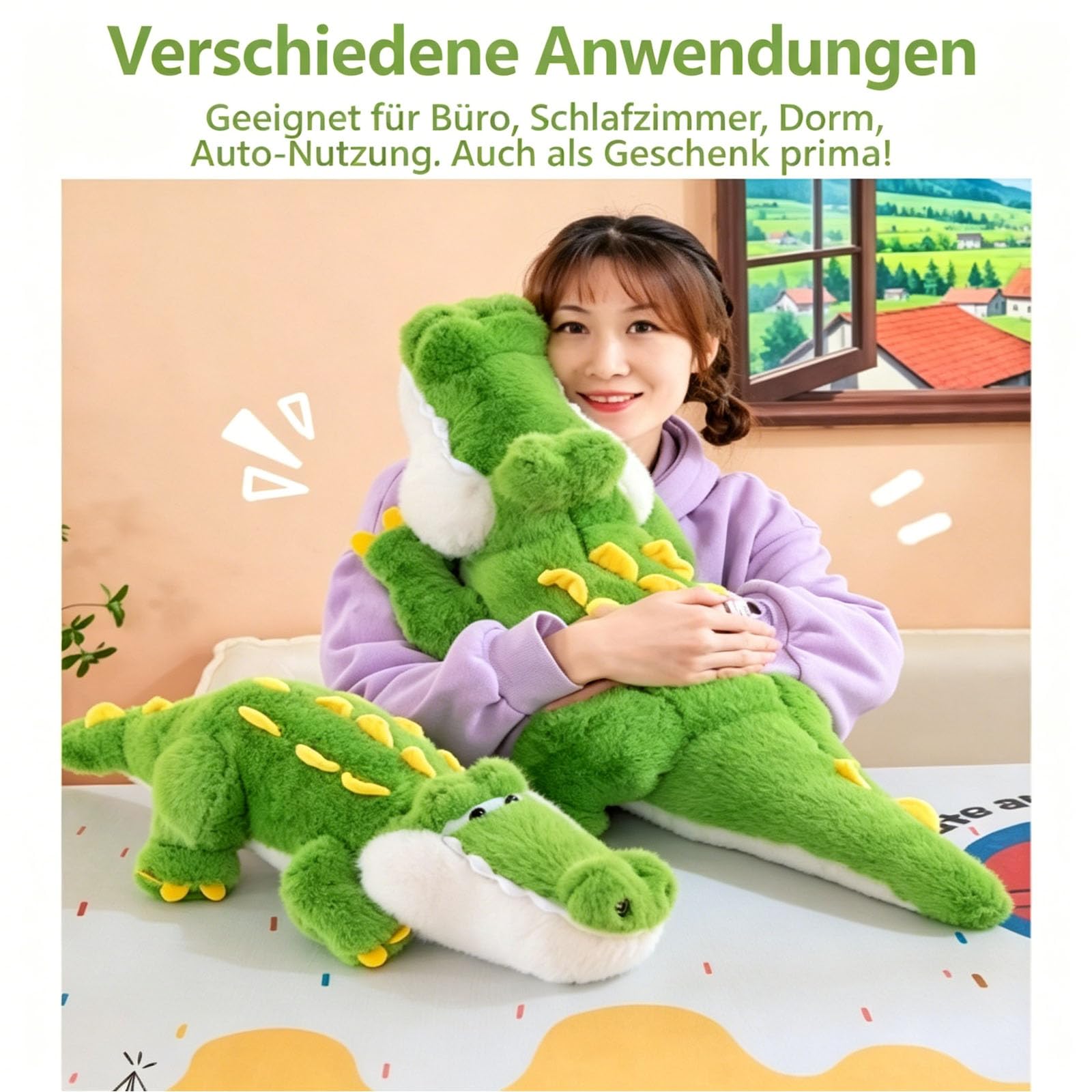Kuscheltier Krokodil Plüschtier Alligator, groß Grün Krokodil Stofftier Plüschtier, Weich Krokodil Spielzeug Kissen zum Kuscheln & Spielen, Geschenk für Kinder Jungen Mädchen (Grün,90cm)