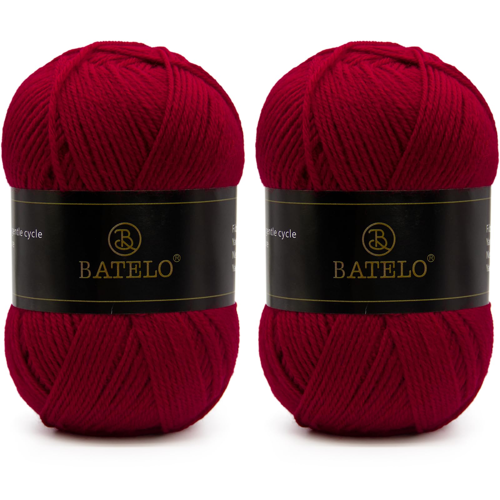 BATELO 2 Pcs Crochet Yarn, Soft and Fluffy Acrylic Yarn, 4ply DK (Light), 262yd(150g) - Wine Red