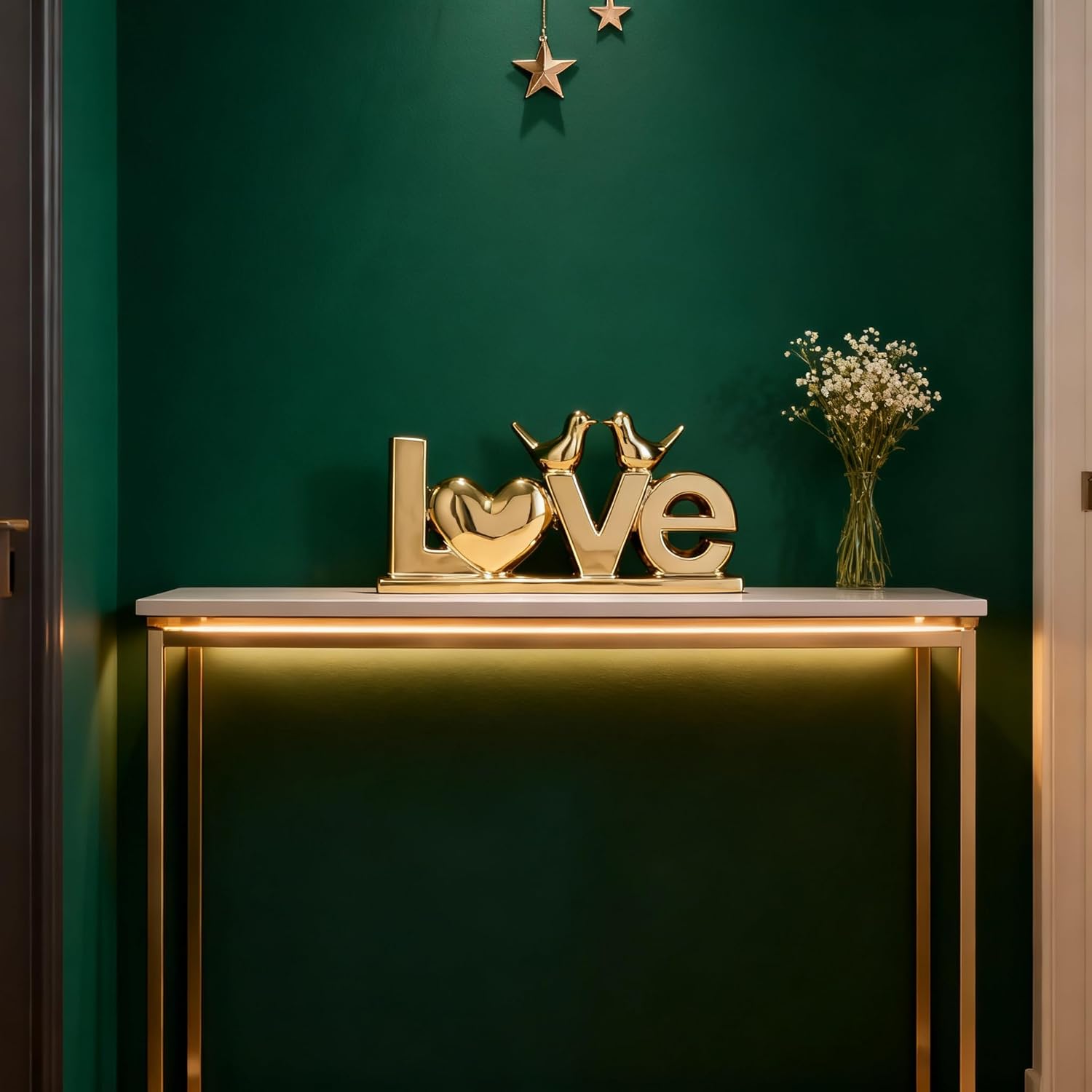 DOVDOV Gold Ceramic Love Sign Sculpture with Heart and Bird Statues, Modern Home Decor Accents for Living Room Coffee Table, TV Stand, Entryway and Shelf, Wedding or Housewarming Gift