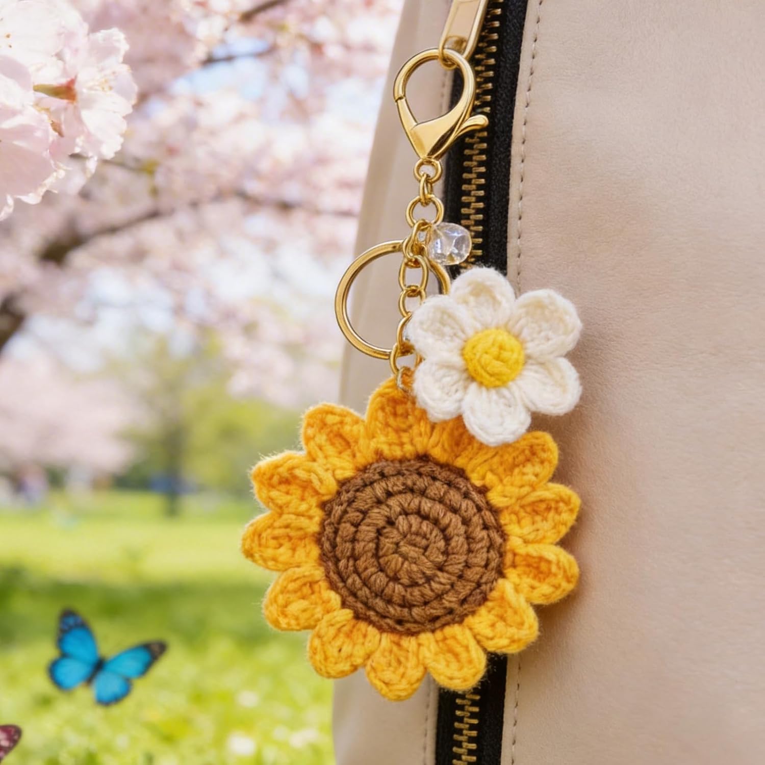 choice of all Sunflower Keychain Daisy Bag Charm Crochet Keychain Handmade Boho Bag Charm Cute Flower Keyring Gift for Friend image 3