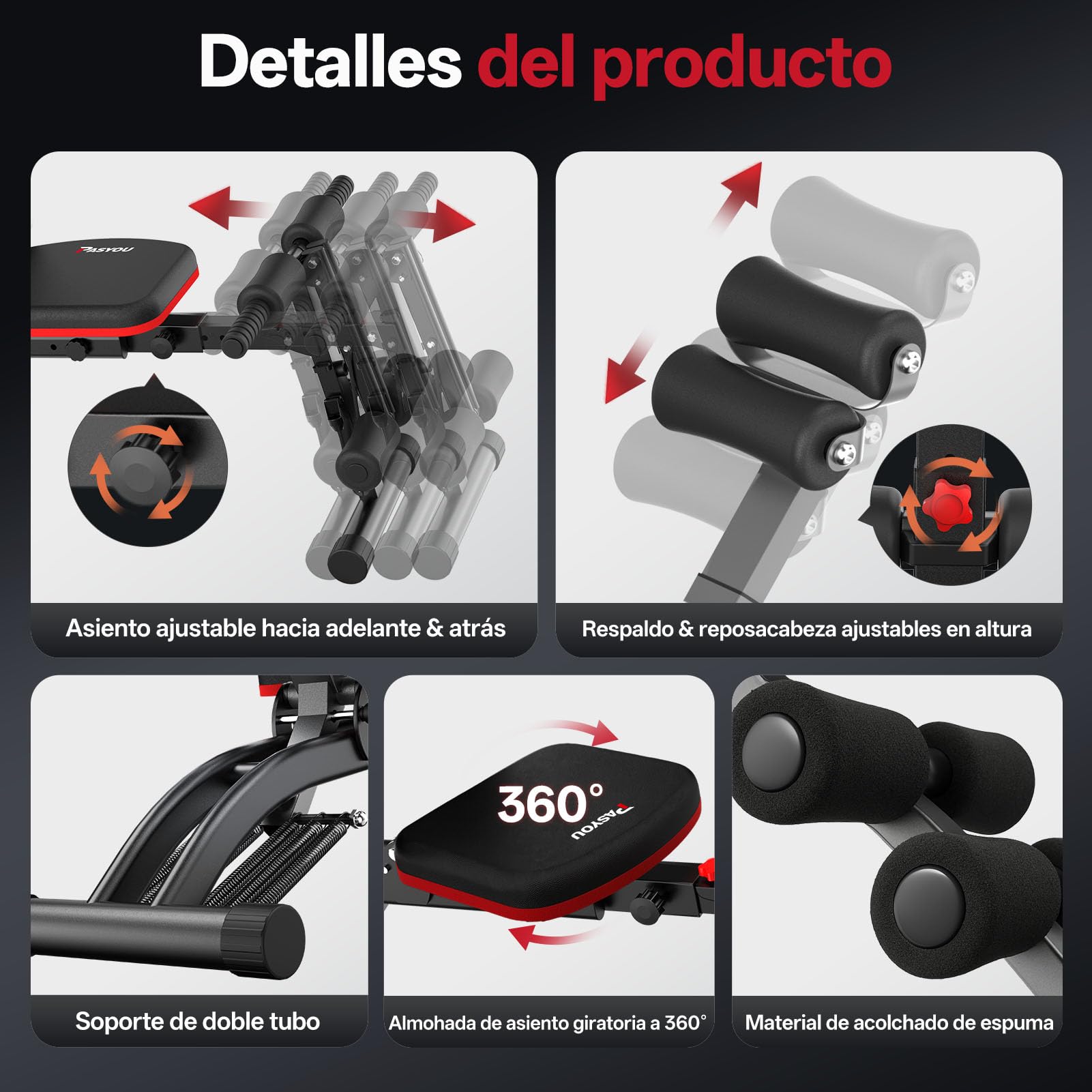 PASYOU Máquina Abdominal con Bandas Resistentes, Entrenador Abdominal Plegable Multifuncional Ajustable, Banco de Ejercicio 135 kg para Gimnasio Casa, Silla Ejercicio Cuerpo Completo