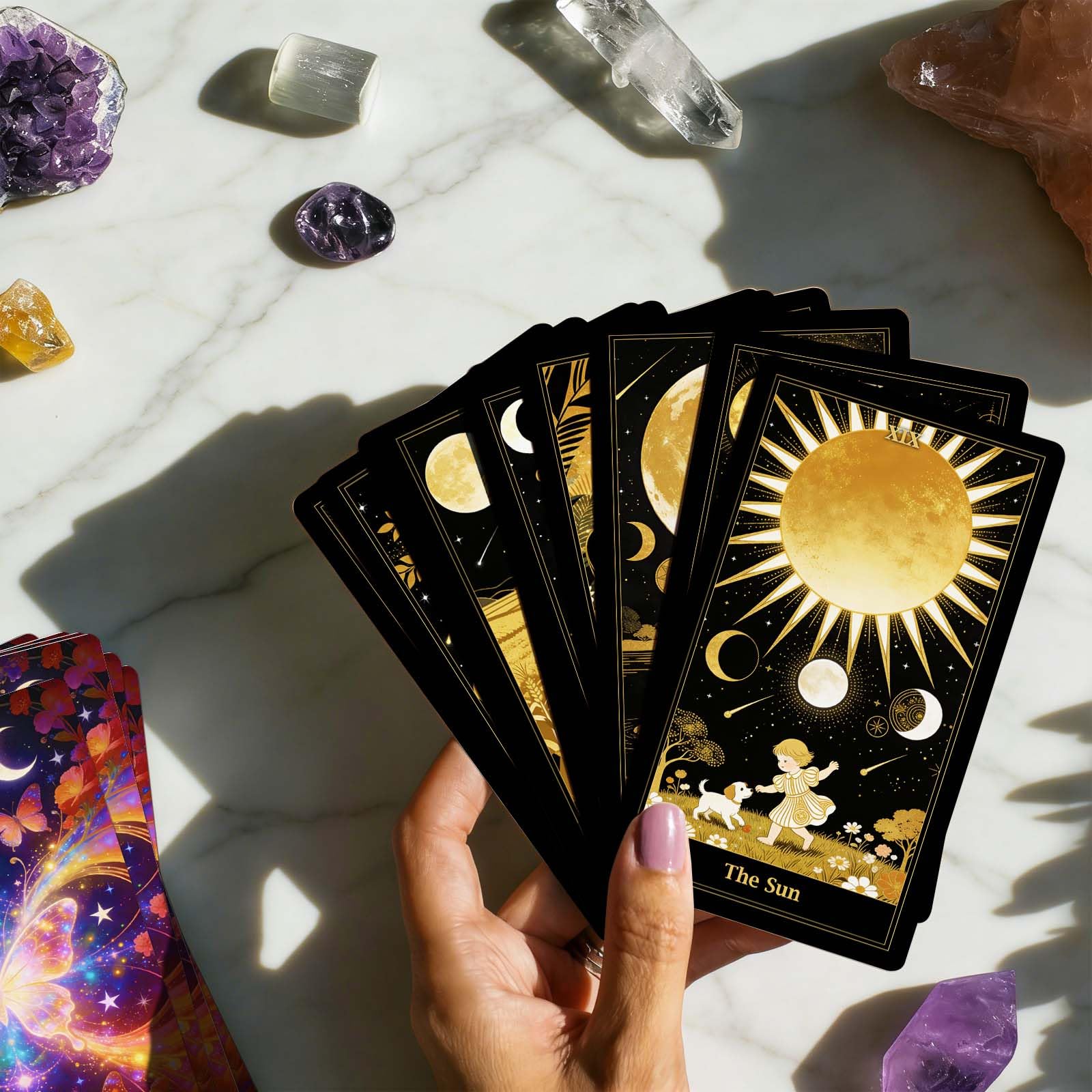 Powerful Cartes de tarot Black Gold Moon Phase - 78 jeux de tarot pour