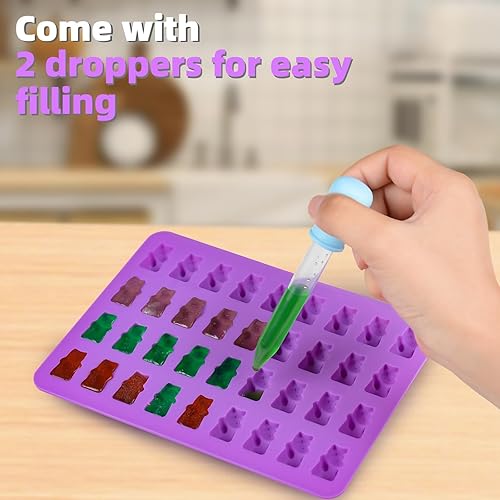 Miniatura 4 de Molde de gomita de oso de 0.1 fl oz, moldes de silicona para dulces, silicona de grado alimenticio más grande con 2 cuentagotas