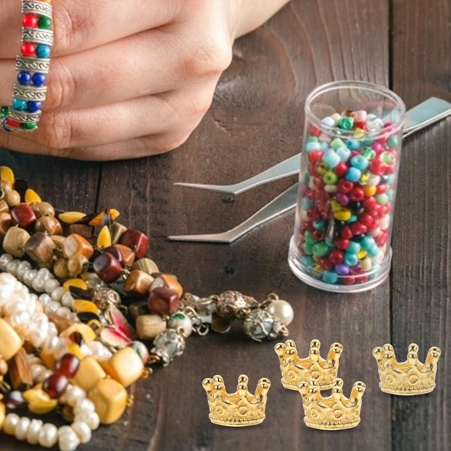 EXCEART 50Pcs King Crown Charm Spacer Bead 3D Mini Alloy Crown Charms DIY Vintage Charms Finding for Crafting Jewelry Making Golden - Image 6