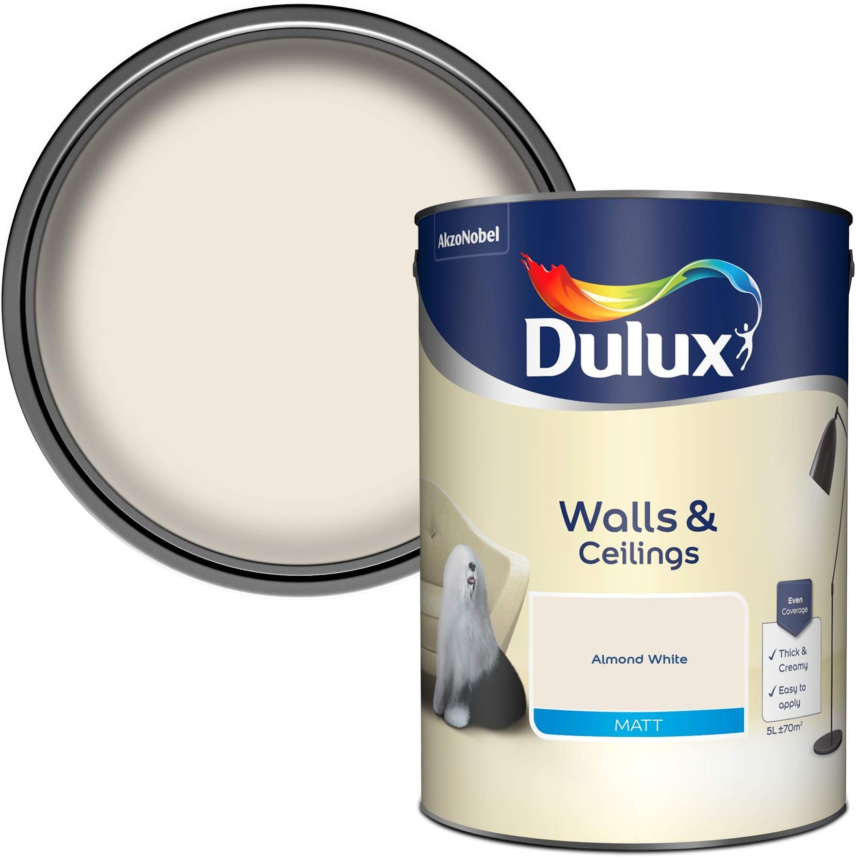 Dulux Matt Emulsion Paint For Walls And Ceilings - Almond White 5L