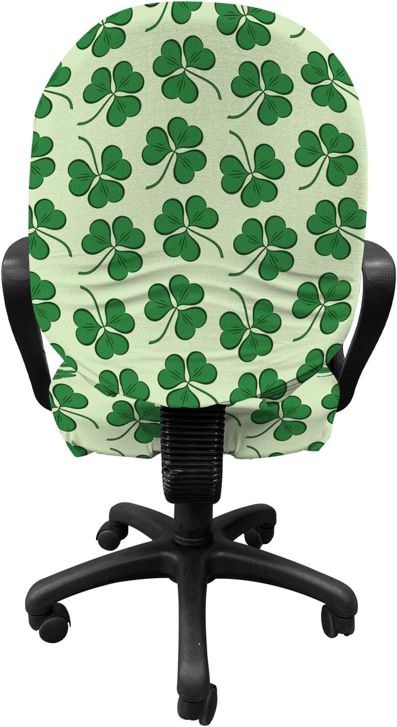 Lunarable St Patrick's Day Office Chair Slipcover, Continuous Pattern with Simplistic Cartoon Shamrock Leaves, Protective Stretch Decorative Fabric Cover, Standard Size, Pastel Green