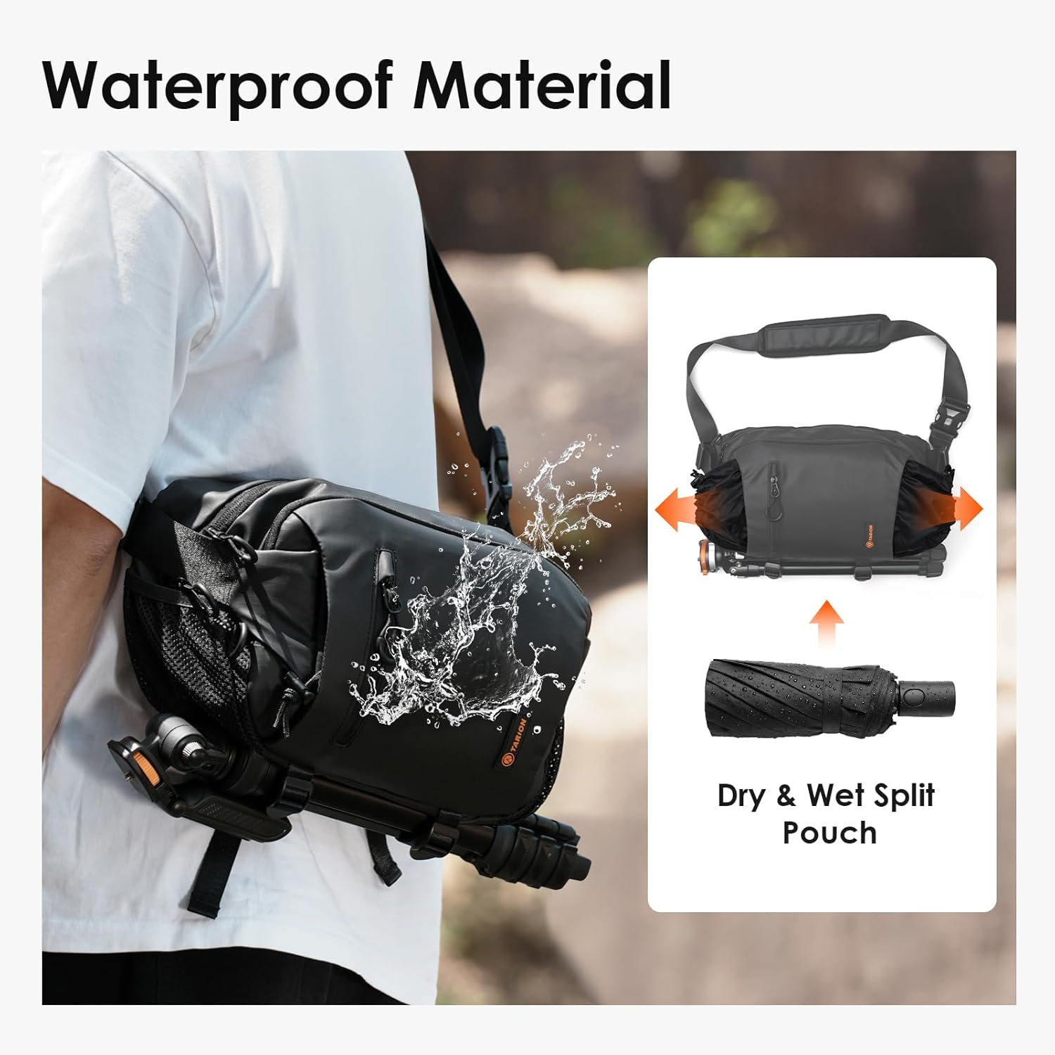 TARION Outdoor Camera Sling Bag - Compact 5.5L Messenger Case for Mirrorless - Expandable Wet/Dry Drawstring Pocket - Waterproof Crossbody with Tripod Holder - XProber - Image 4