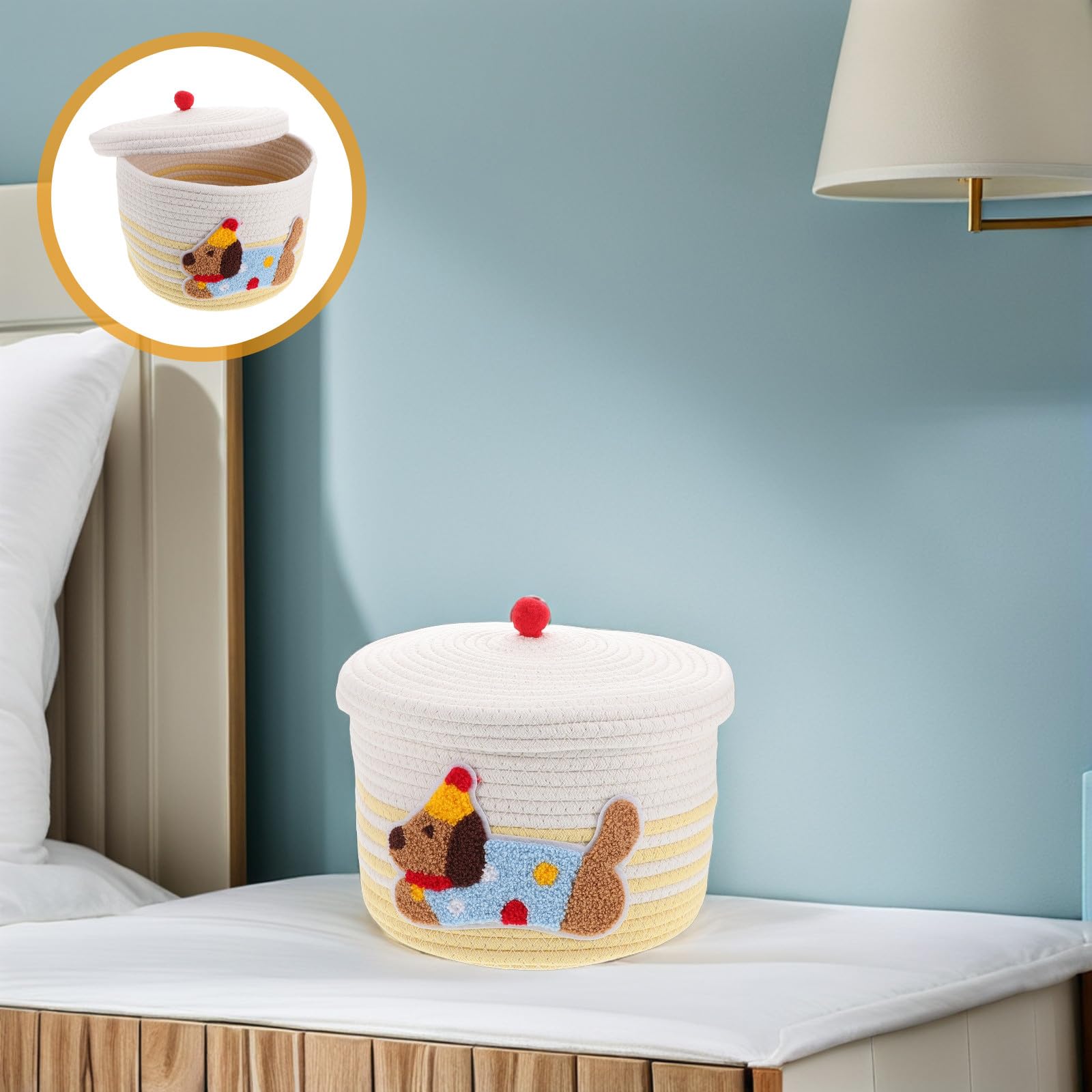 Abaodam Panier de Rangement Voiture en Coton Tissé avec Couvercle Anti-poussière, Grand Panier Décoratif de Chien, Organisateur Élégant pour Intérieur de Voiture