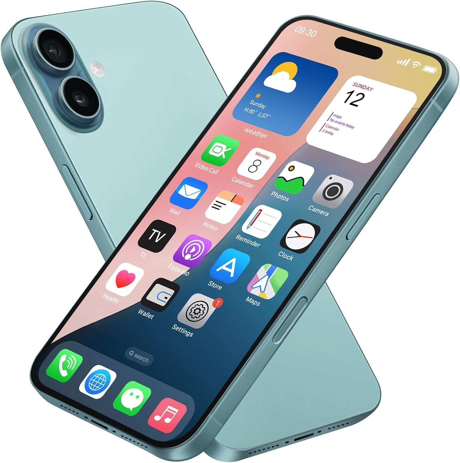 Dummy Fake Phone Model, Looks Like The RealPhone Compatible withPhone 16 Pro Max, for Cellphone Store Display or Send a ToyPhone for Kids (16,Teal, The Screen is Printed with Patterns)