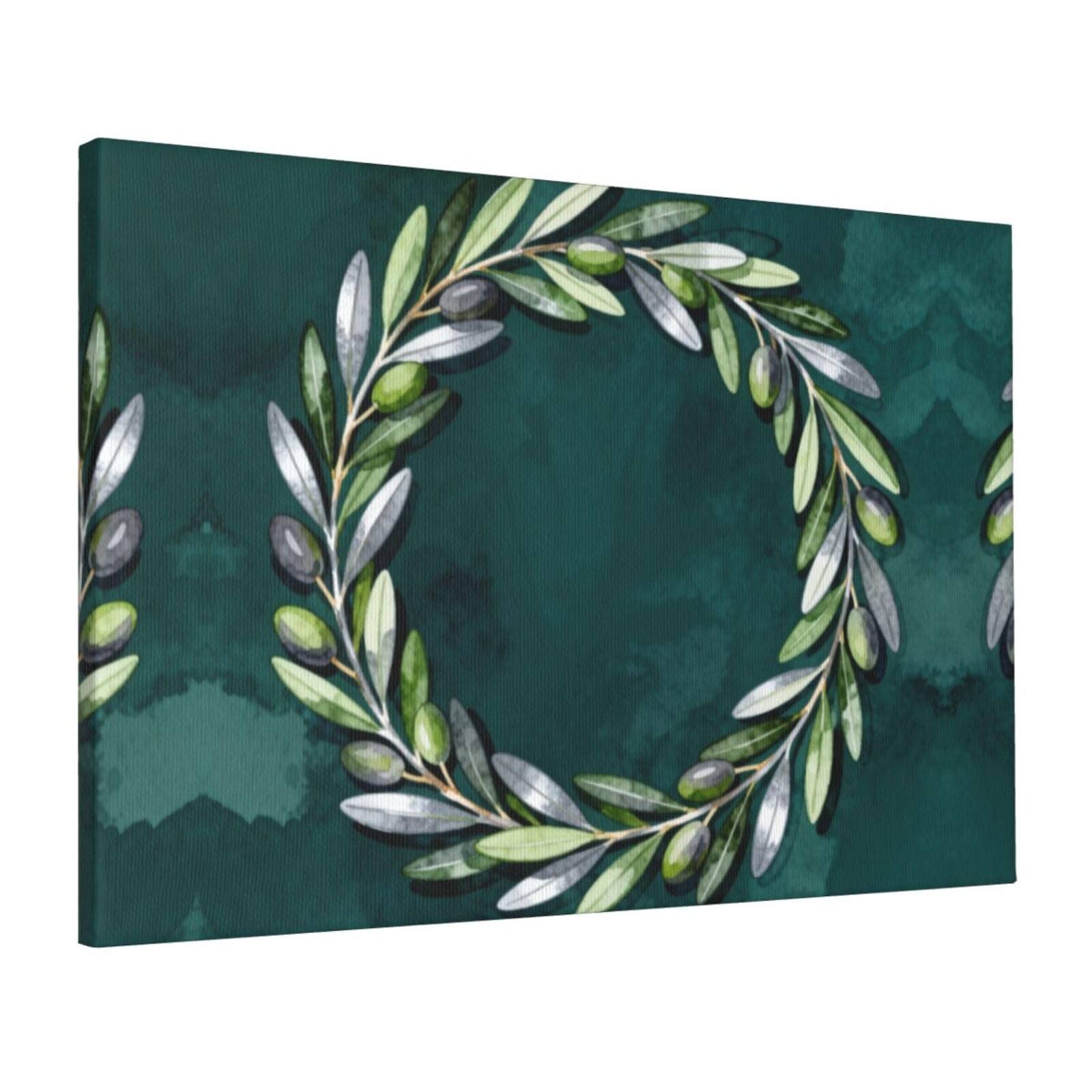CNTDBU Olive Branch Wreath Canvas Wall Art 16x24 Inch-Large Modern Painting Print for Living Room, Framed Ready to Hang Artwork for Bedroom