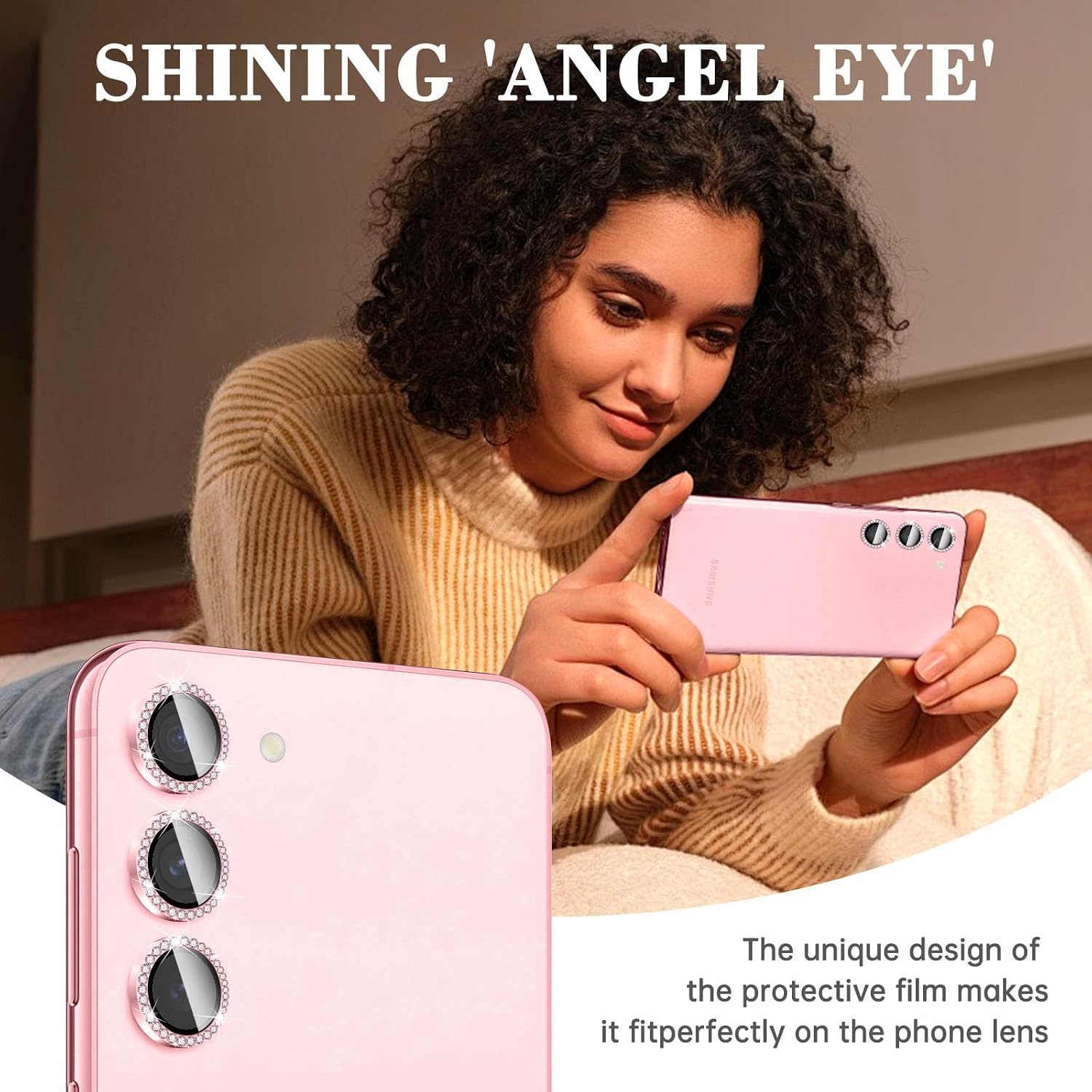 Kucheed Diamond Camera Lens Protector for Samsung Galaxy S23/S23 9H Tempered Glass Back Camera Cover Screen Protector, Bling Anti-Scratch Individual Aluminum Metal Protective Ring image 3
