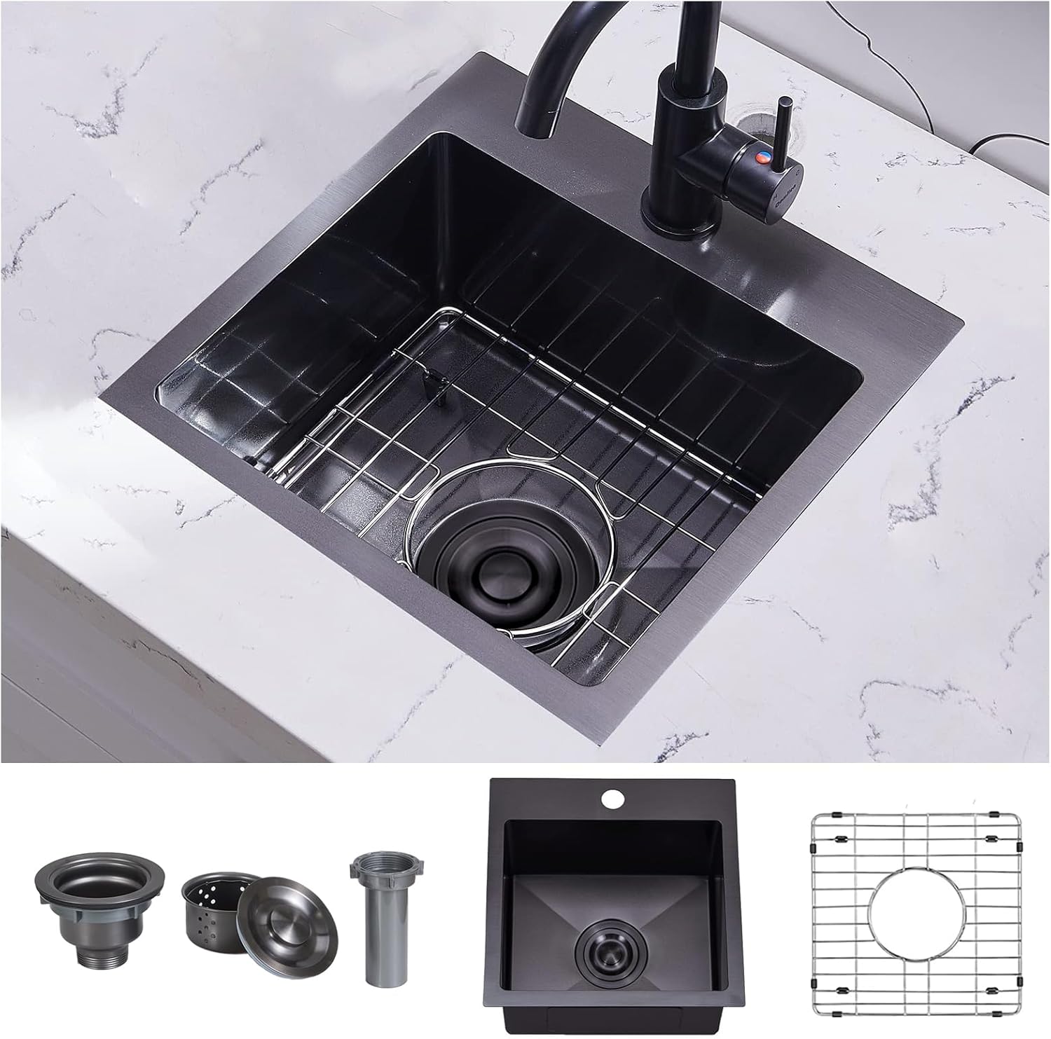 VAPSINT 15 x 15 moderno comercial tapa ca&iacute;da en fregadero de barra