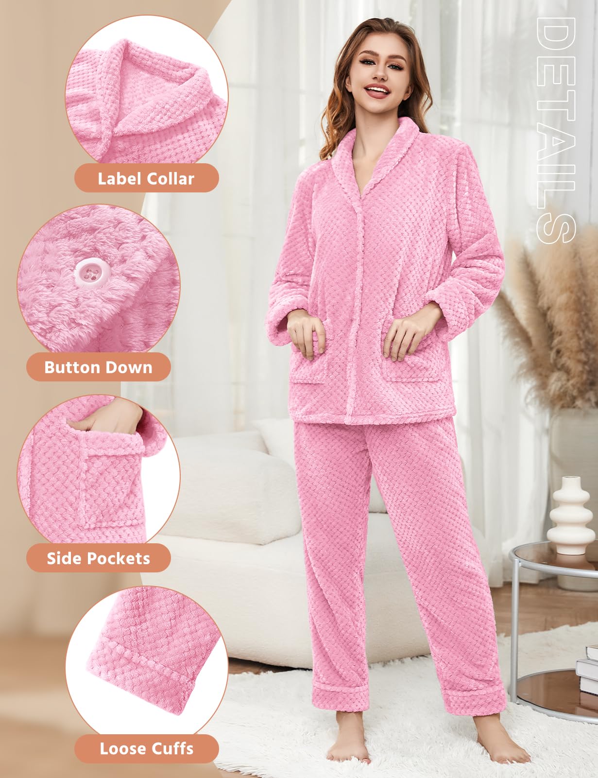 RITOSTA Pigiama Donna Invernale Lungo Pigiami in Pile da Notte Due Pezzi Morbido Pigiama Stitch Felpa e Pantalone Pigiama Natalizio Caldo Completo Invernali Tuta Termico con Tasca