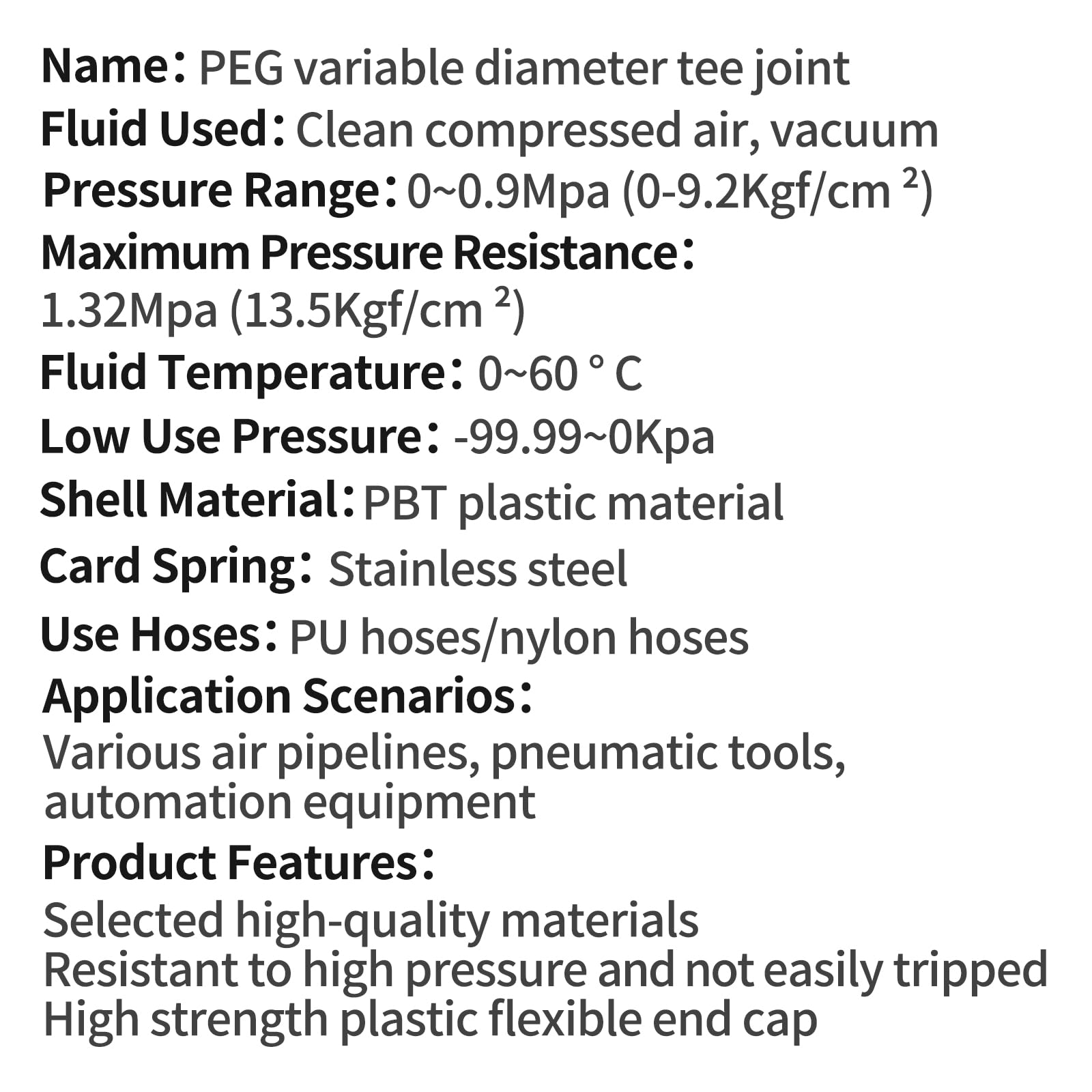 PEG 8-4-8 mm typu T 3-drożne szybkozłącza pneumatyczne, 100 sztuk