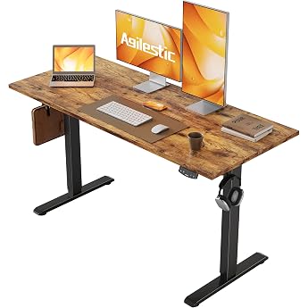 Agilestic Height Adjustable Desk 120 x 60 cm Height-adjustable electric desk 2 storage spaces standing desk computer desk for home office brown