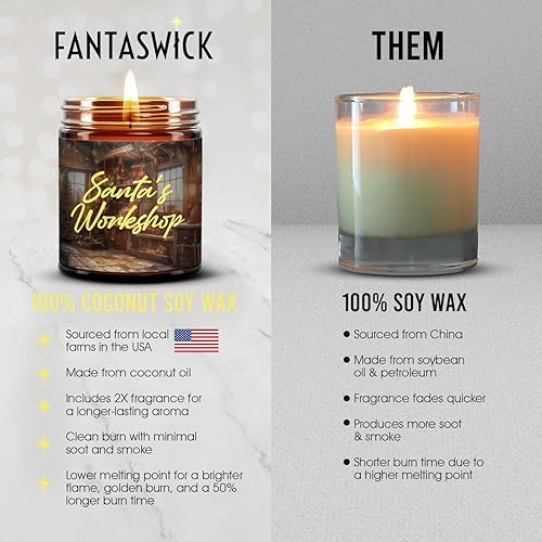 Miniatura 4 de Fantaswick Christmas Candle Santa's Workshop  Perfumada con cuero, bálsamo, bayas, canela y menta  Vela de cera de soja de coco 100% natural  Tarro